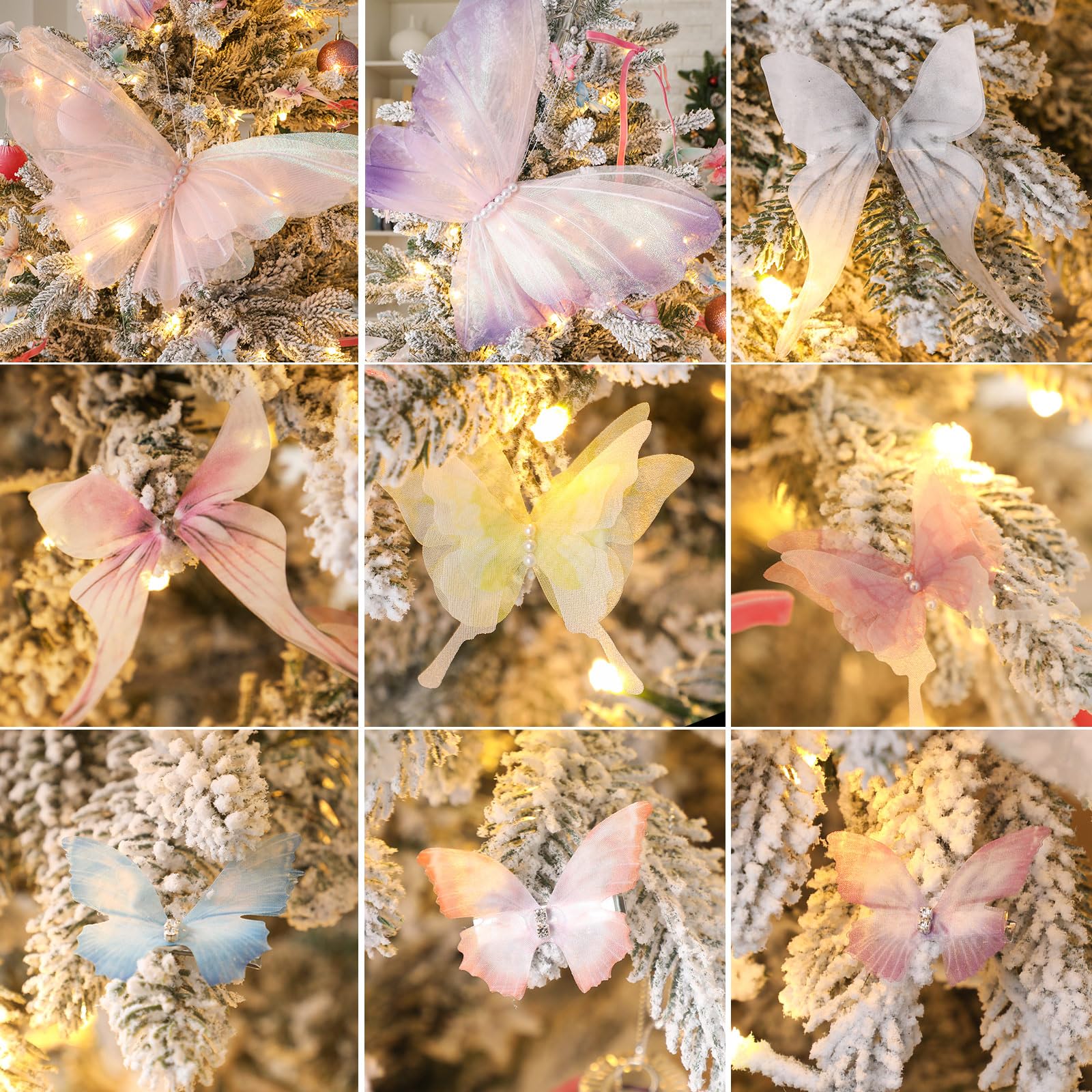 Suncalla 49 Pcs Christmas Tree Butterfly Ornaments Decoration 3D Pink Purple Jumbo Butterfly Tree Topper Girly Fairy Butterflies