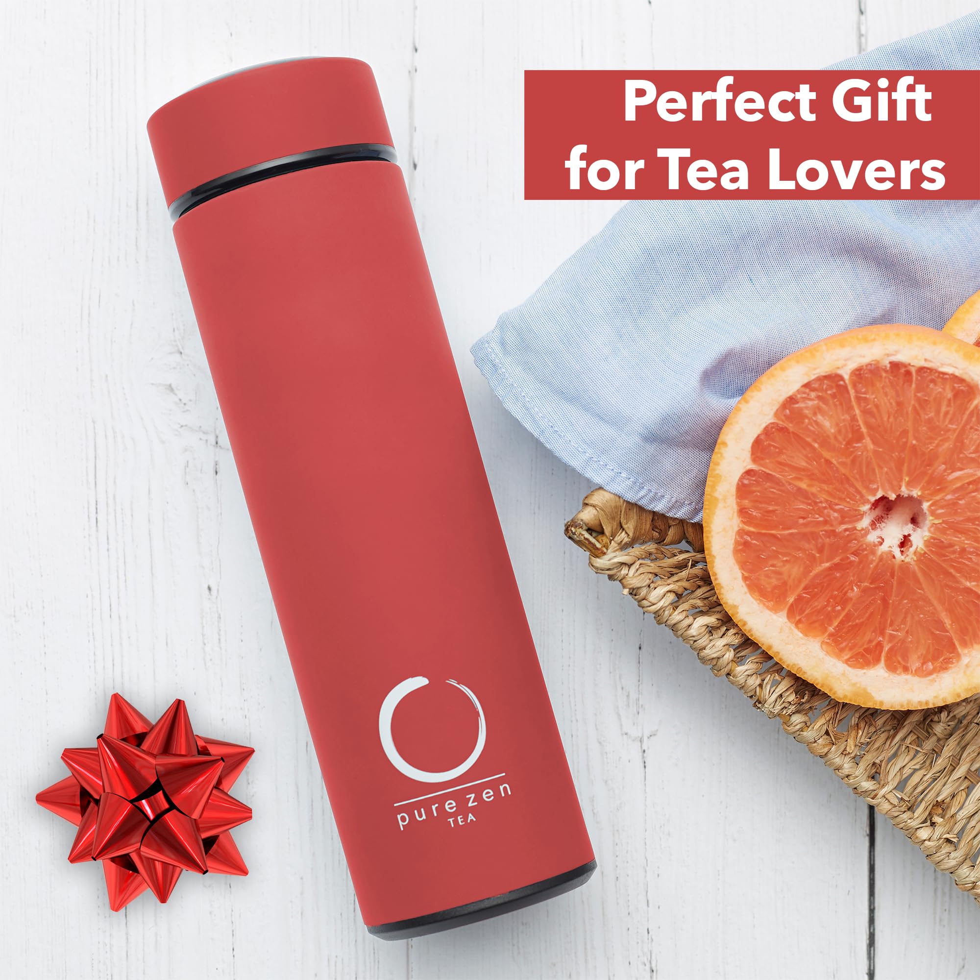 Pure Zen Tea Thermos With Infuser For Tea, Coffee And Fruit-Infused Water - Stainless Steel - Tea Infuser Bottle - Leakproof Tra