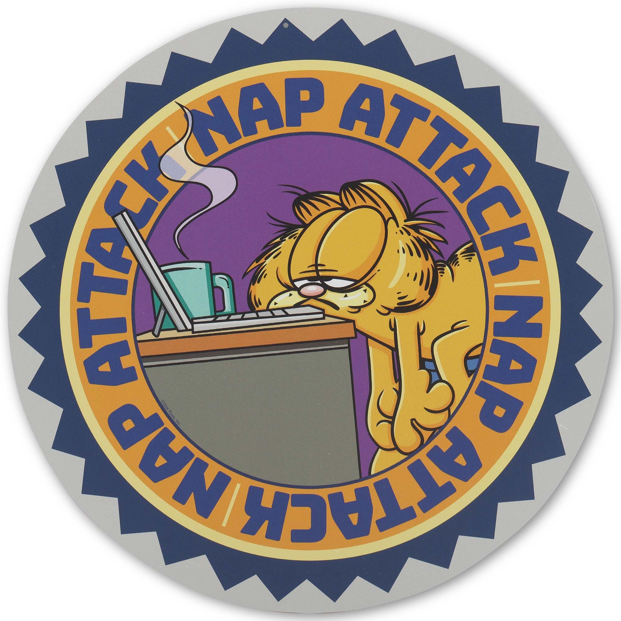 Garfield Nap Attack Round Metal Sign - Funny Garfield Wall Decor for Bedroom, Office or Play Room