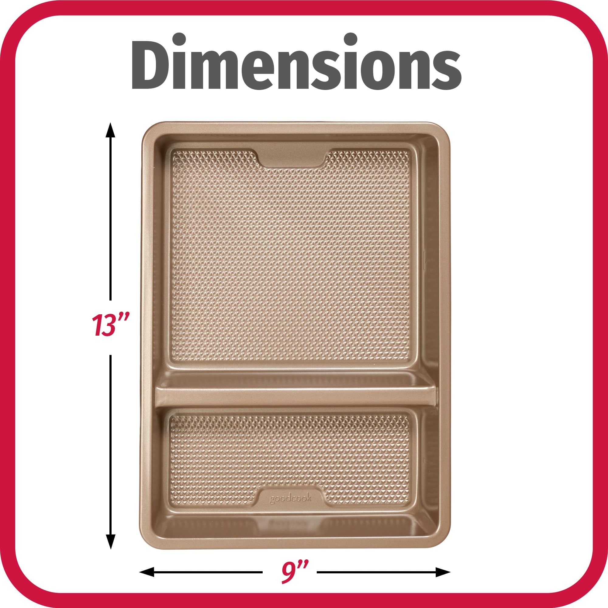 GoodCook Nonstick Divided Oblong Baking Dish, 2-in-1 Carbon Steel, 9” x 13”, Bronze - Scratch-Resistant, Model 04269