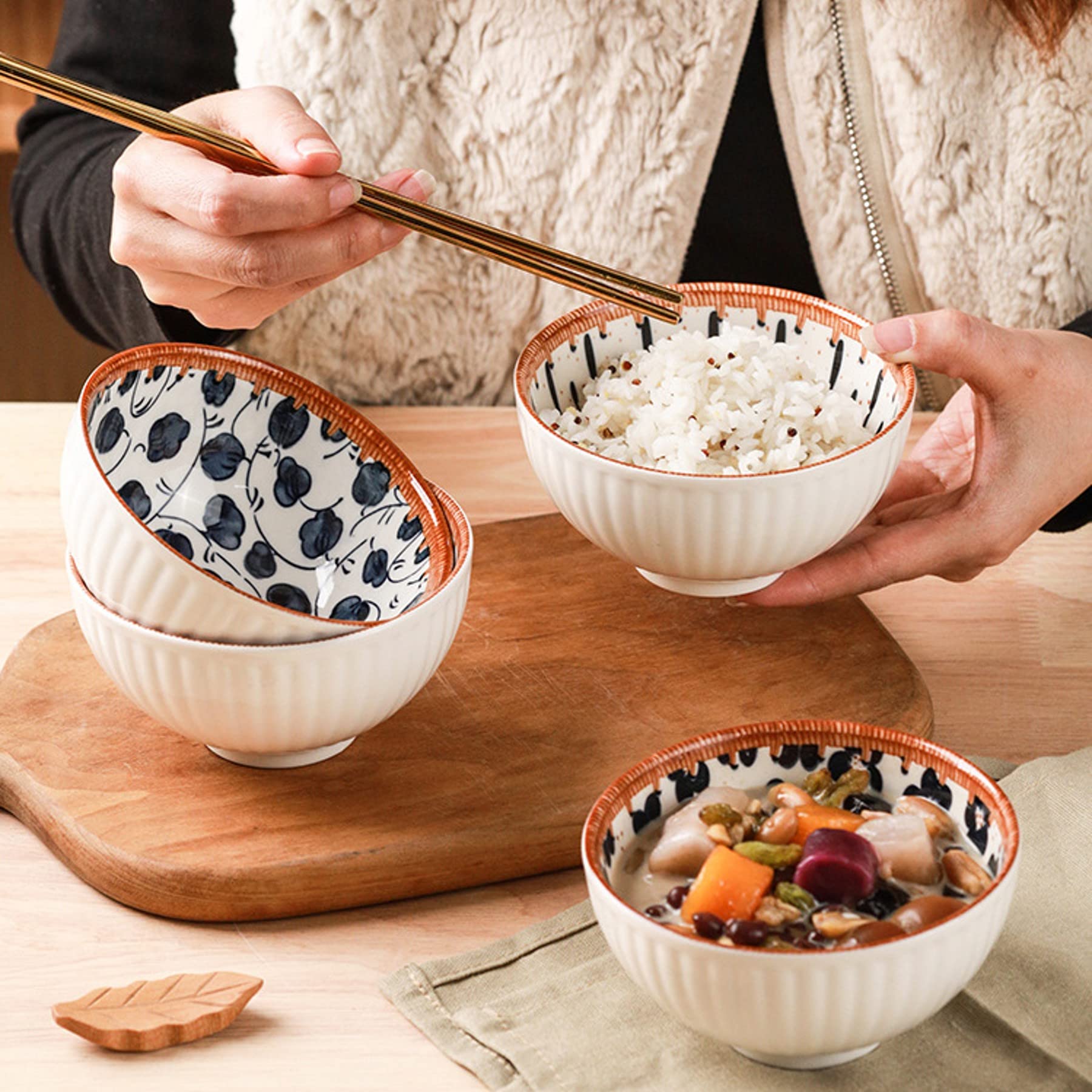 OLWICK 250ml Ceramic Bowls for Cereal, Soup, Pasta, Oatmeal, Salad and Rice, Microwave and Dishwasher Safe, Beautiful Gift Box P