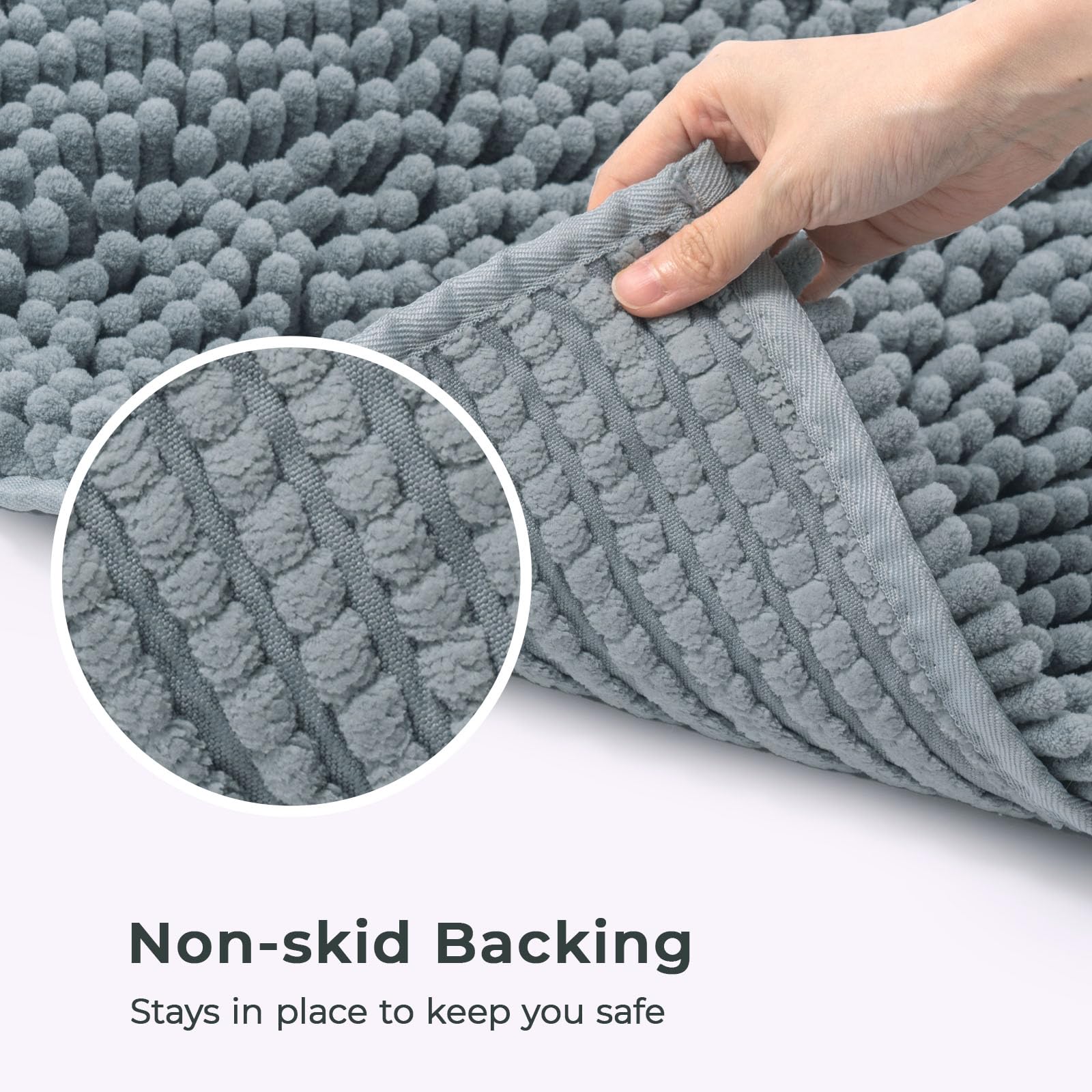 Freshmint Chenille Bathroom Rugs Non-Slip Bath Mat 32''X20'', Washable Soft Shower Mat, For Bathroom Floor & Tub Fluffy Shag Bat