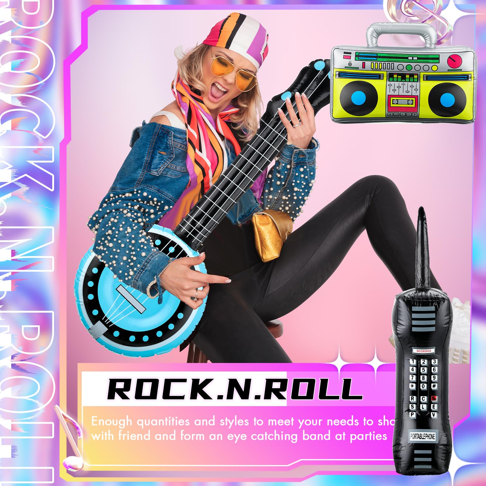 12 Pieces Inflatable Instruments Party Props Rock Star Toy Set Blow Up Guitars Inflatable Saxophone Bass Lute Microphones Mobile