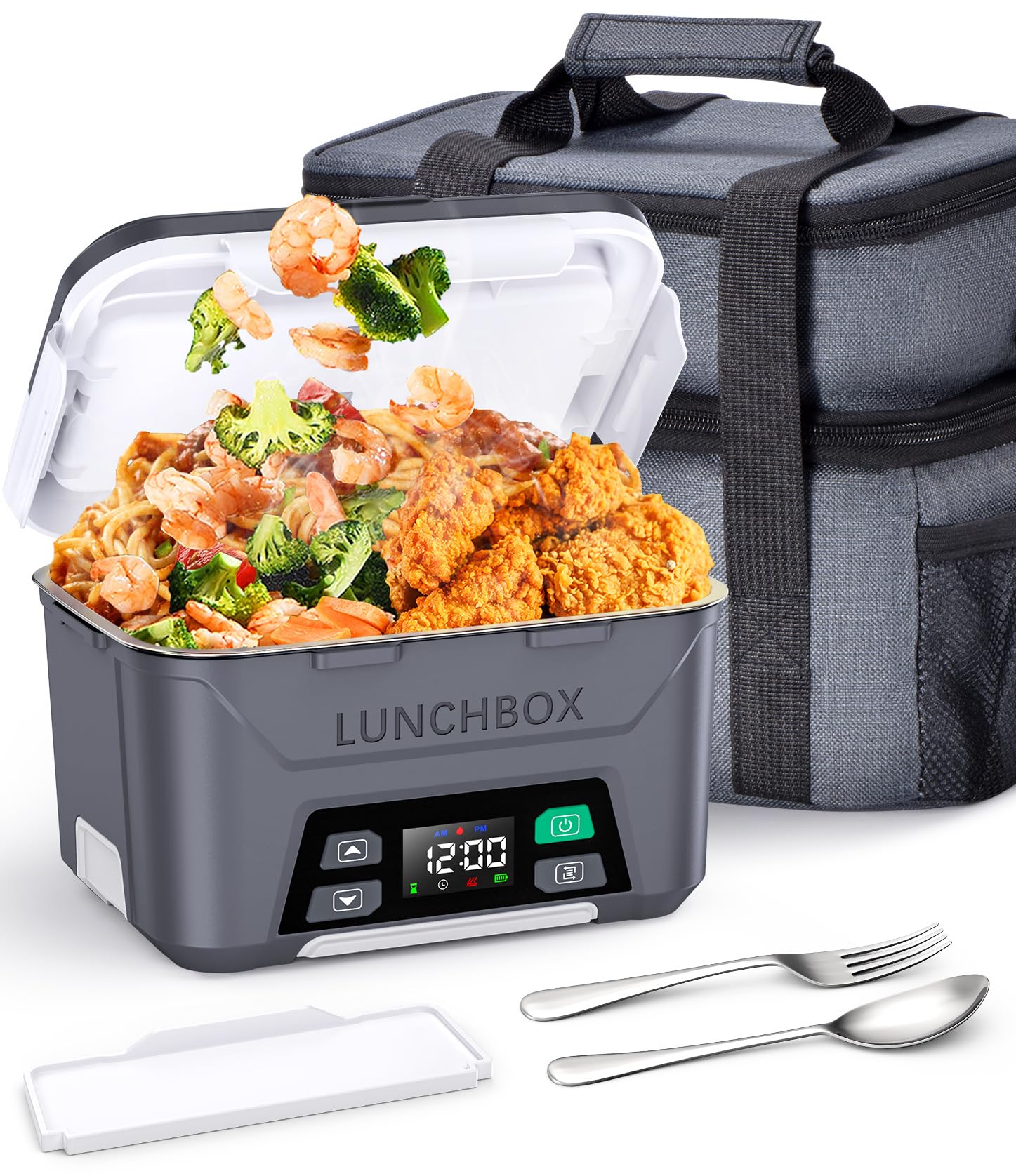 Docusvect Rechargeable Heated Lunch Box for Men, 1.3L Cordless Electric Lunch Box for Adults with Smart Scheduled Heating, Porta