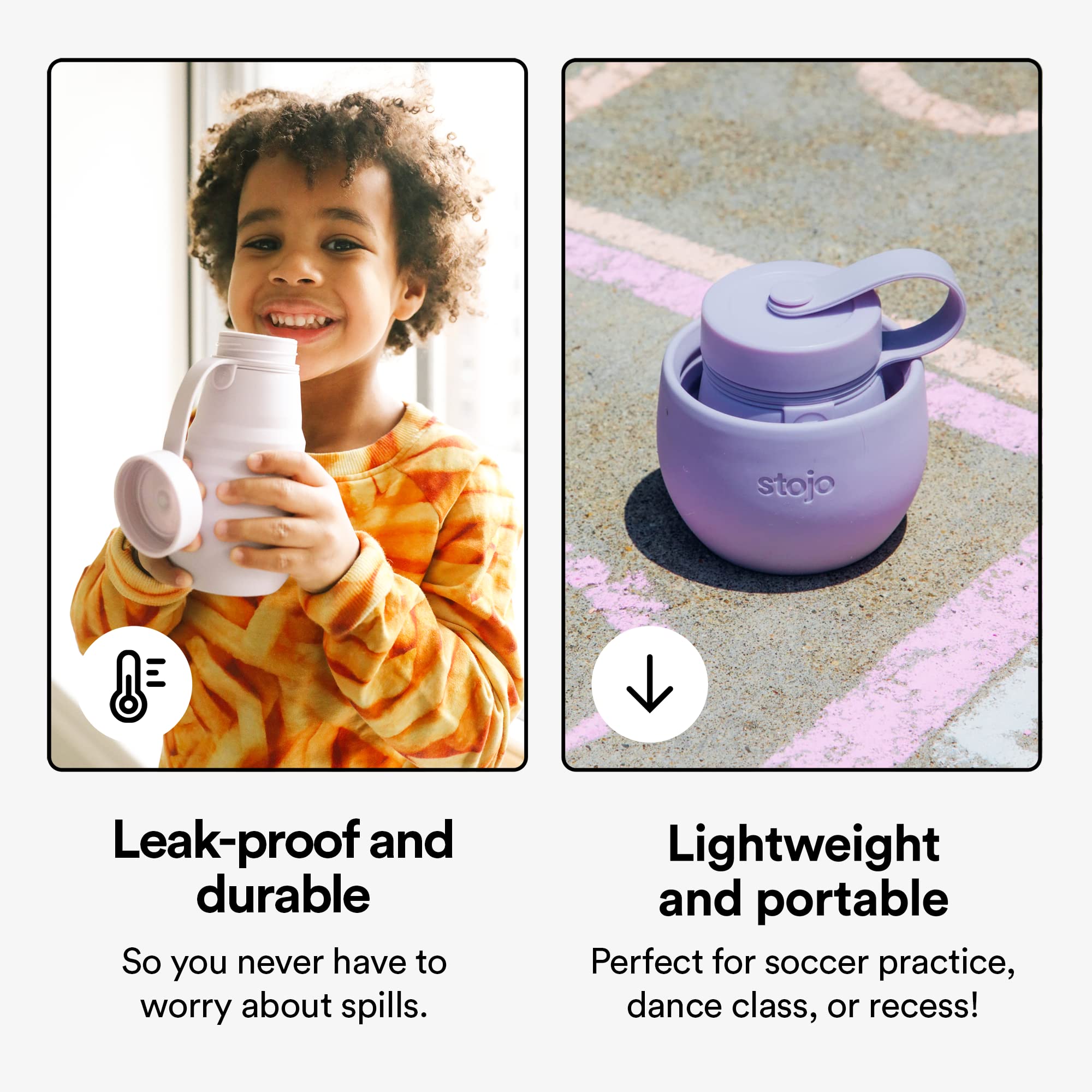 Stojo Jr Collapsible Bottle For Kids - Carnation Pink, 14Oz / 400Ml - Leak-Proof Reusable Silicone Travel Cup For Hot & Cold Dri