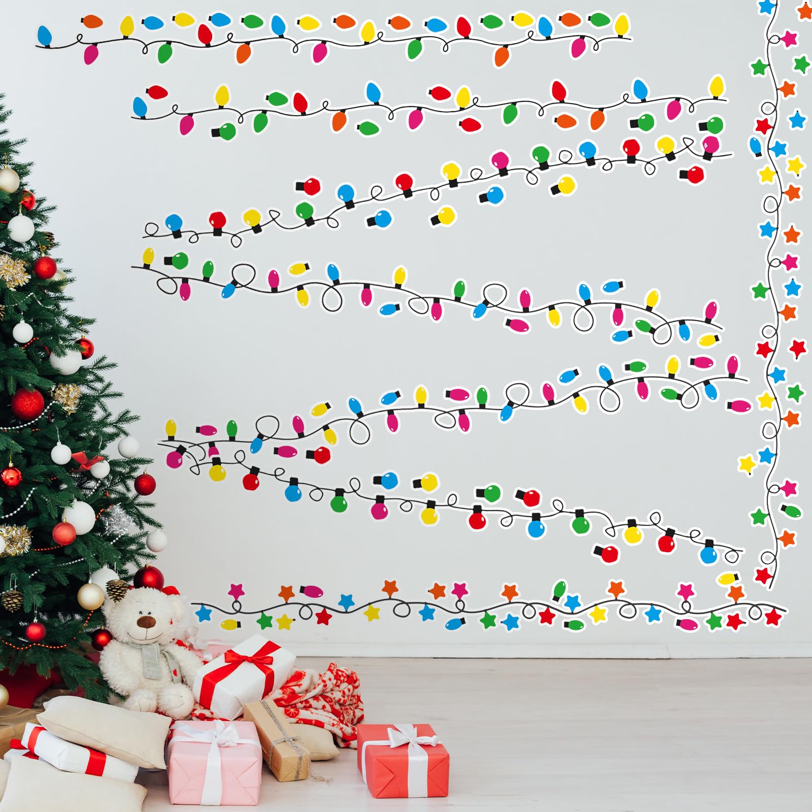 Resurhang 8 Pcs Christmas Light Wall Stickers Merry Christmas Window Clings Bulb Lights Wall Decals for Xmas Party Supplies Xmas