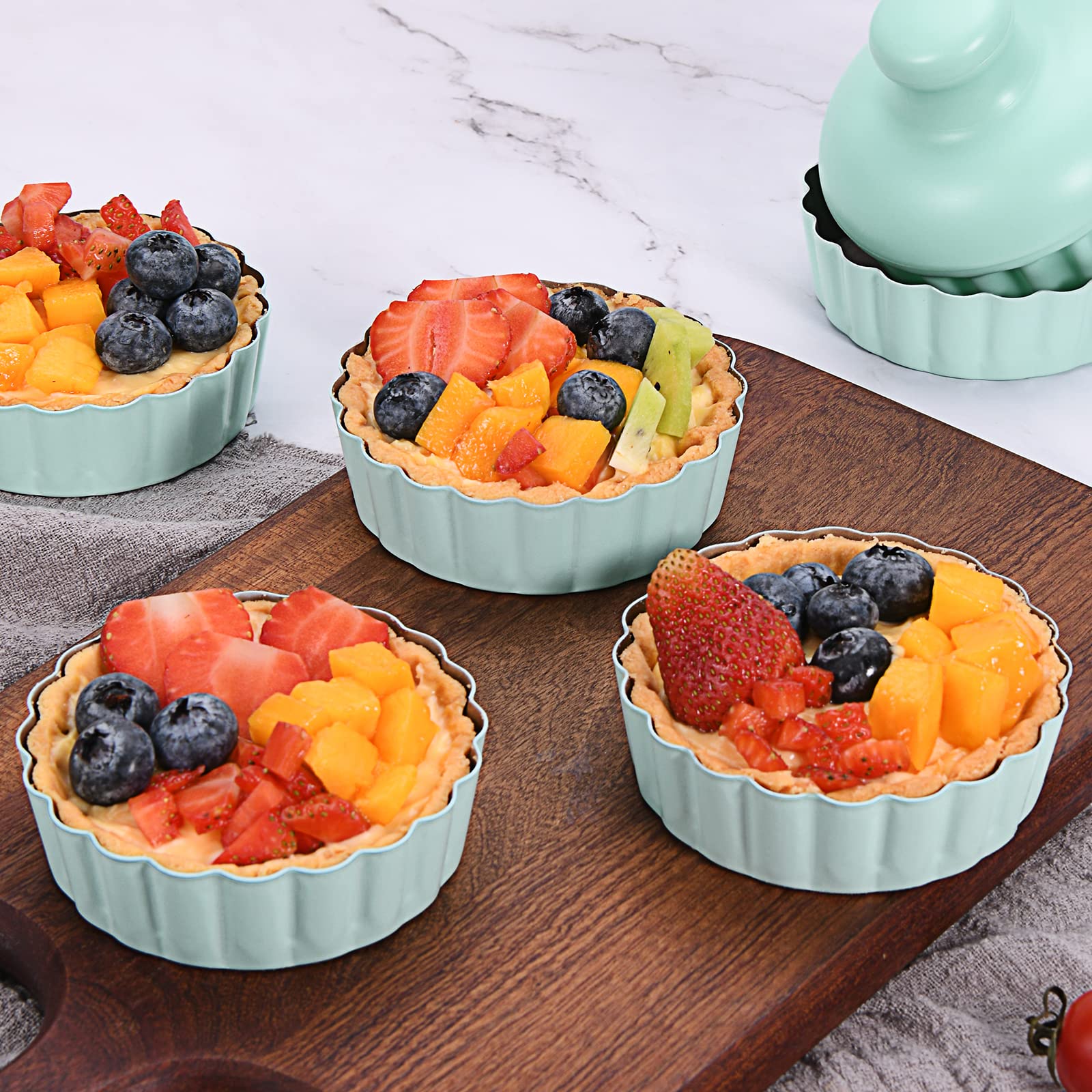 Cggyyz Mini Round Tart Pan With Removable Bottom, Nonstick Mini Pie Pans For Baking, Carbon Steel Quiche Pan Set For Cupcake Muf