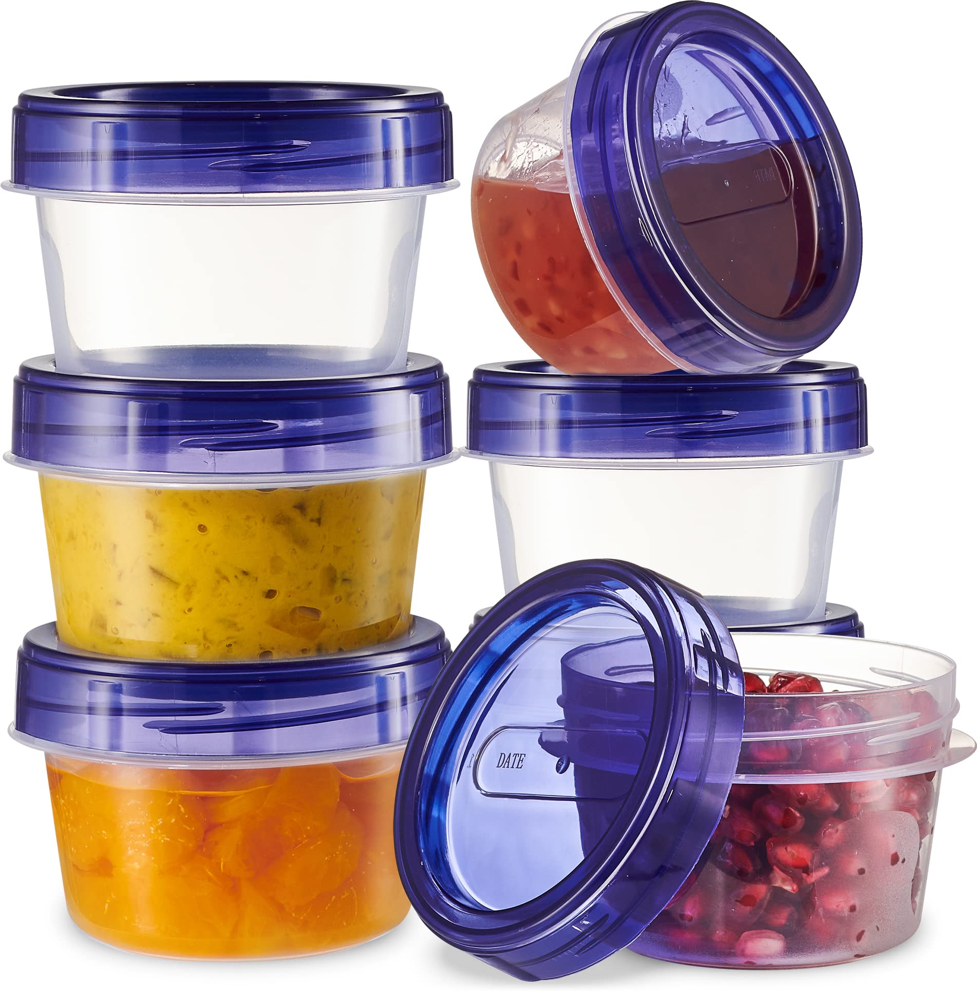 Plasticpro 6 Pack Twist Cap Food Storage Containers With Blue Screw On Lid- 4 Oz Reusable Meal Prep Containers - Small Freezer C