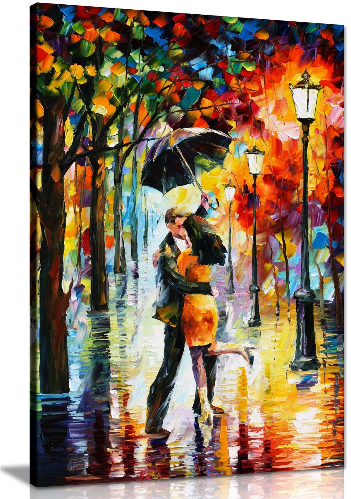 Dance Under The Rain By Leonid Afremov Canvas Wall Art Picture Print For Home Decor (18X12)