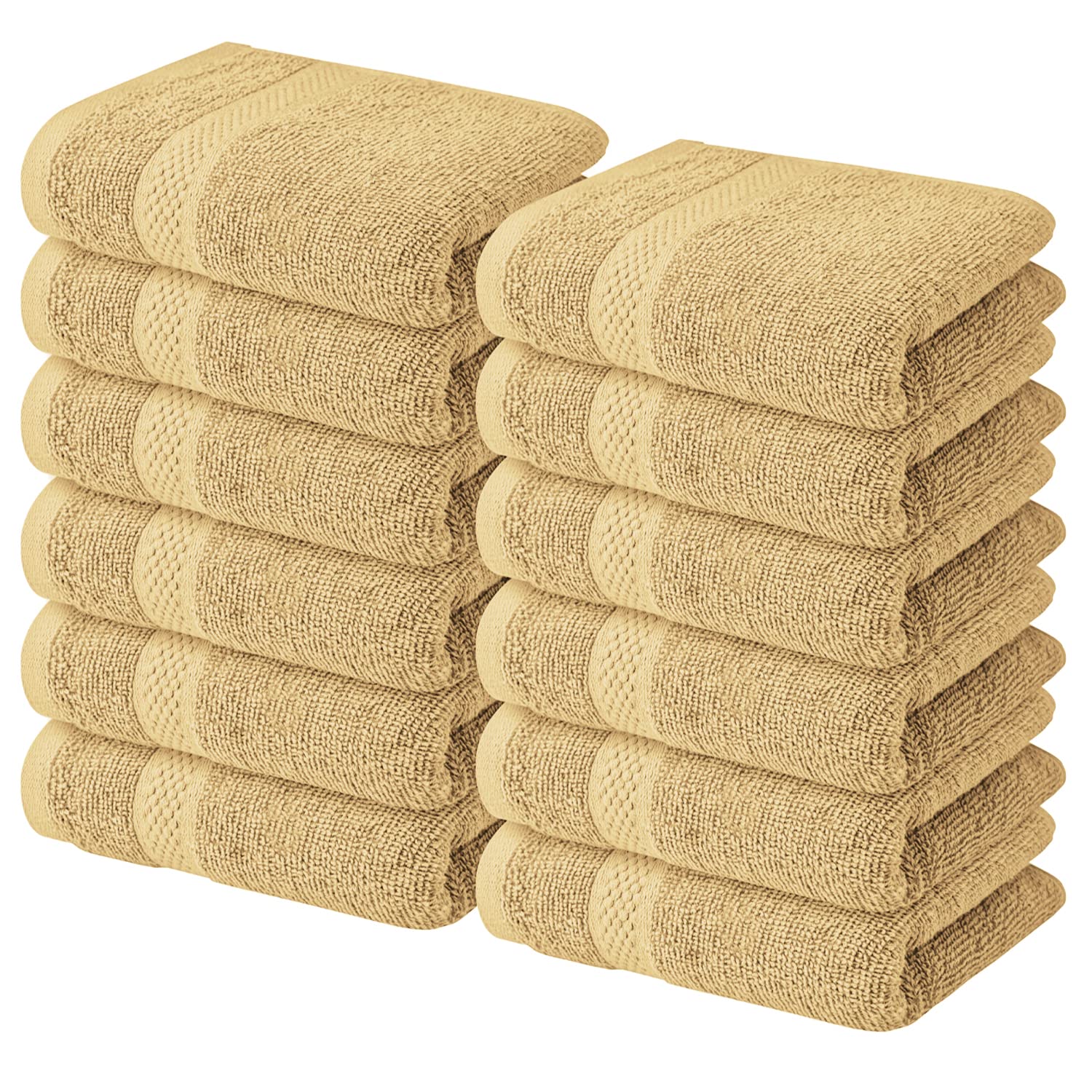 Infinitee Xclusives Premium Beige Washcloths Set - Pack Of 12, 13X13 Inches 100 Cotton Wash Cloths For Your Body And Face Towels