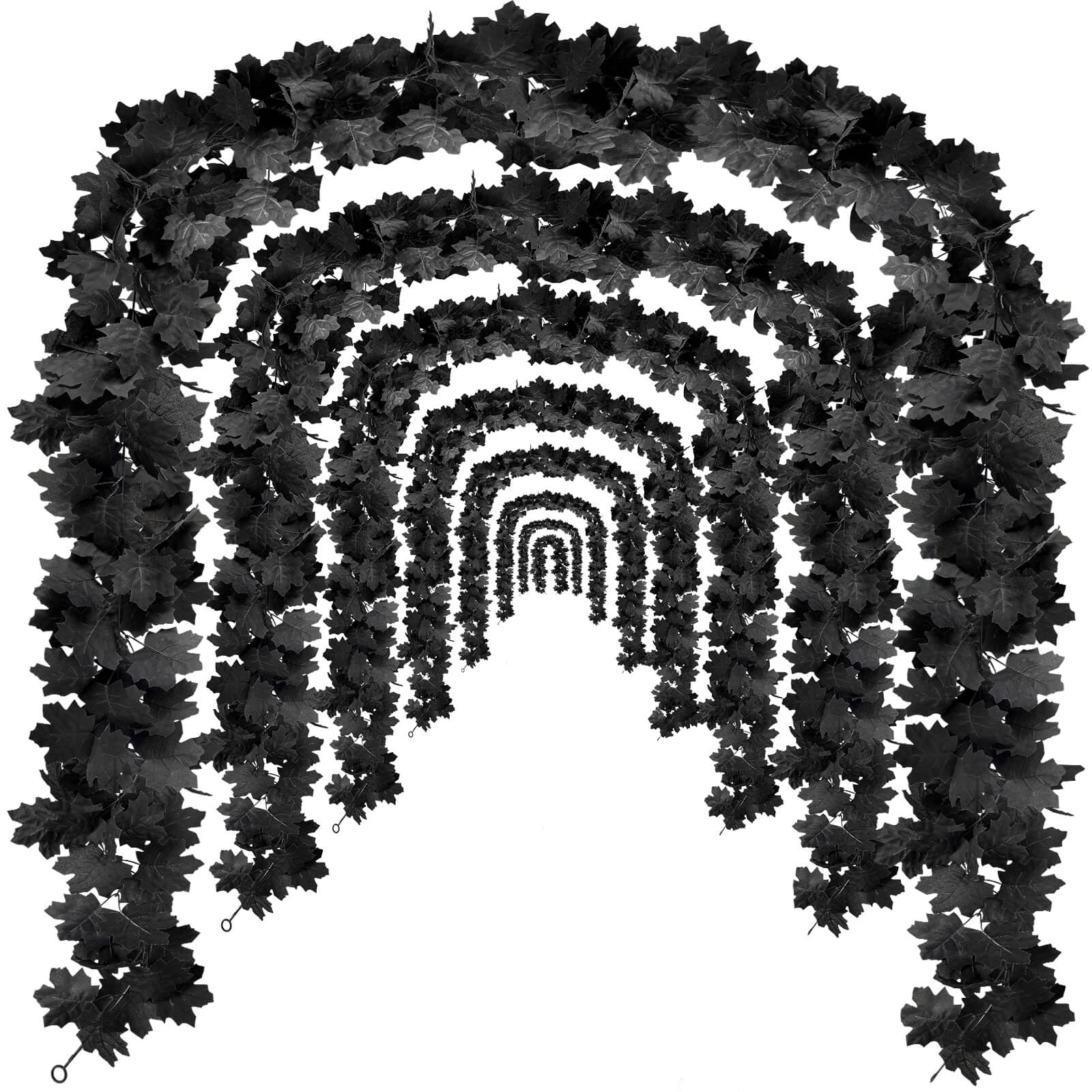 Black Leaf Garland, 12PCS Halloween Artificial Hanging Fall Leave Maple Vines, Fall Floral Garlands Thanksgiving Decor for Home 