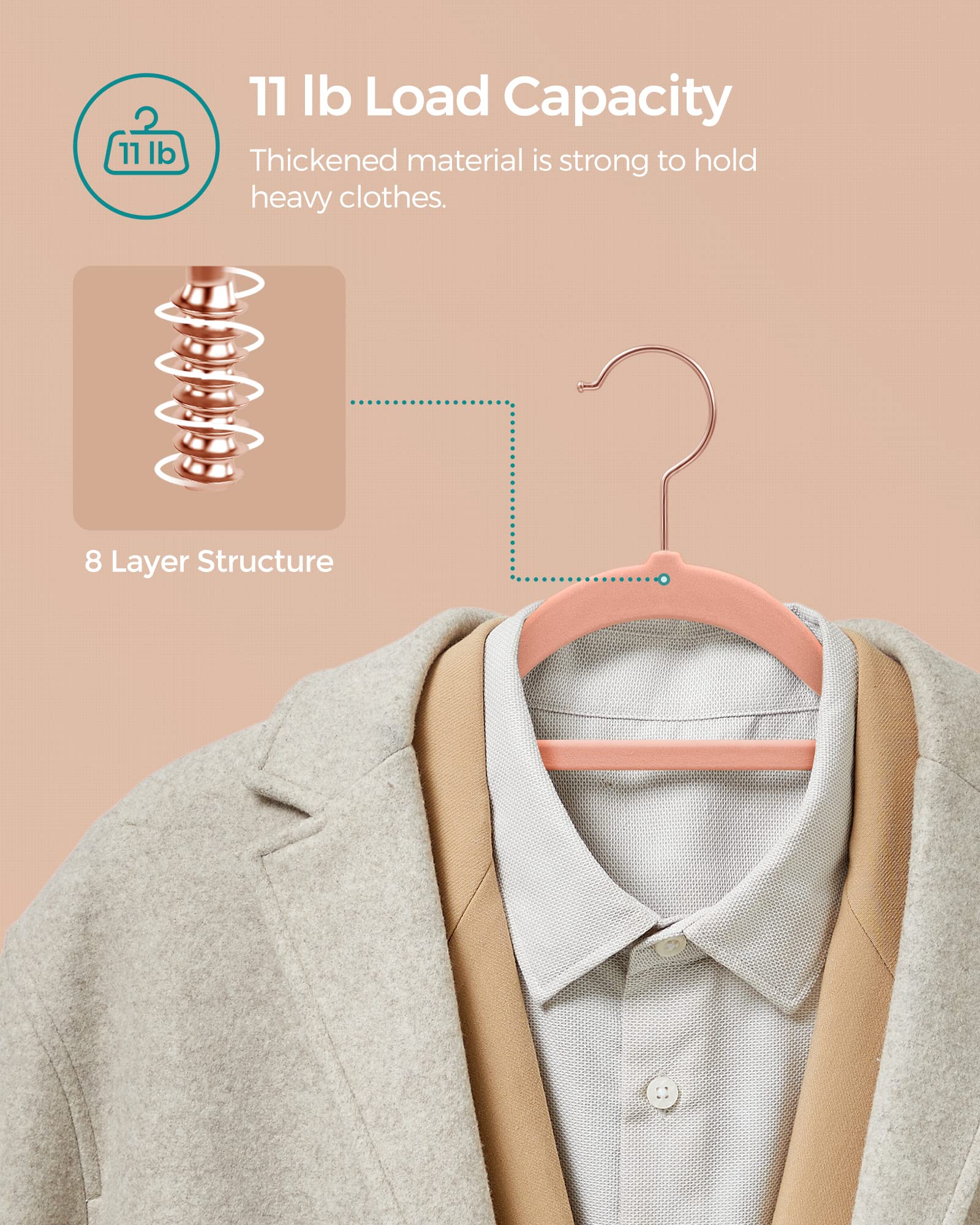 Songmics Velvet Hangers, Set Of 100 Clothes Hanger With Rose Gold Swivel Hook, Non-Slip, And Space-Saving, 0.2-Inch Thick, 17.1-