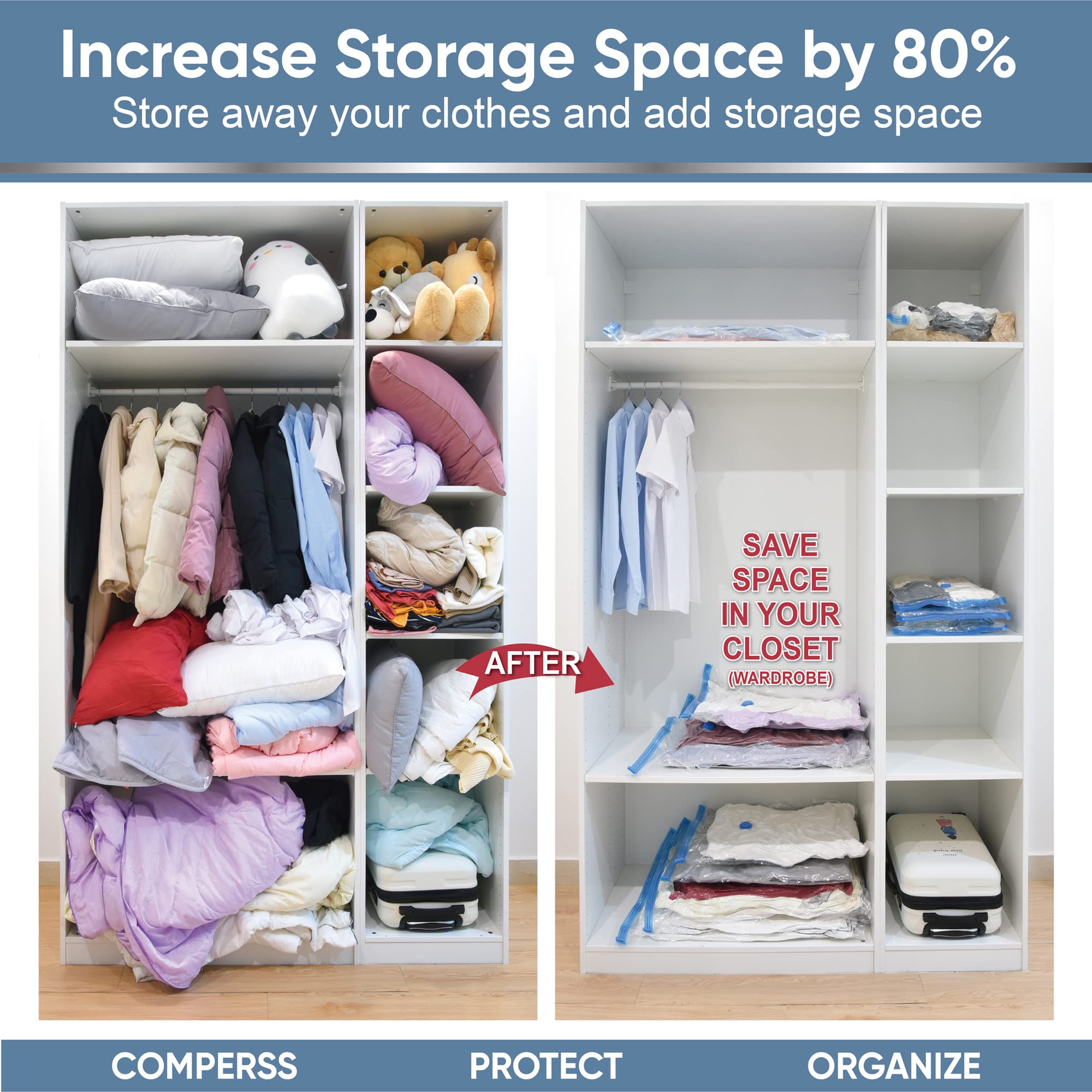 MattEasy Space Saver Vacuum Storage Bags  6 Pack Combo (2 Jumbo/2 Large/2 Medium) Space Saver Bags with Pump  Storage Vacuum Sealed Bags for Clothes  Comforters  Blankets  Bedding