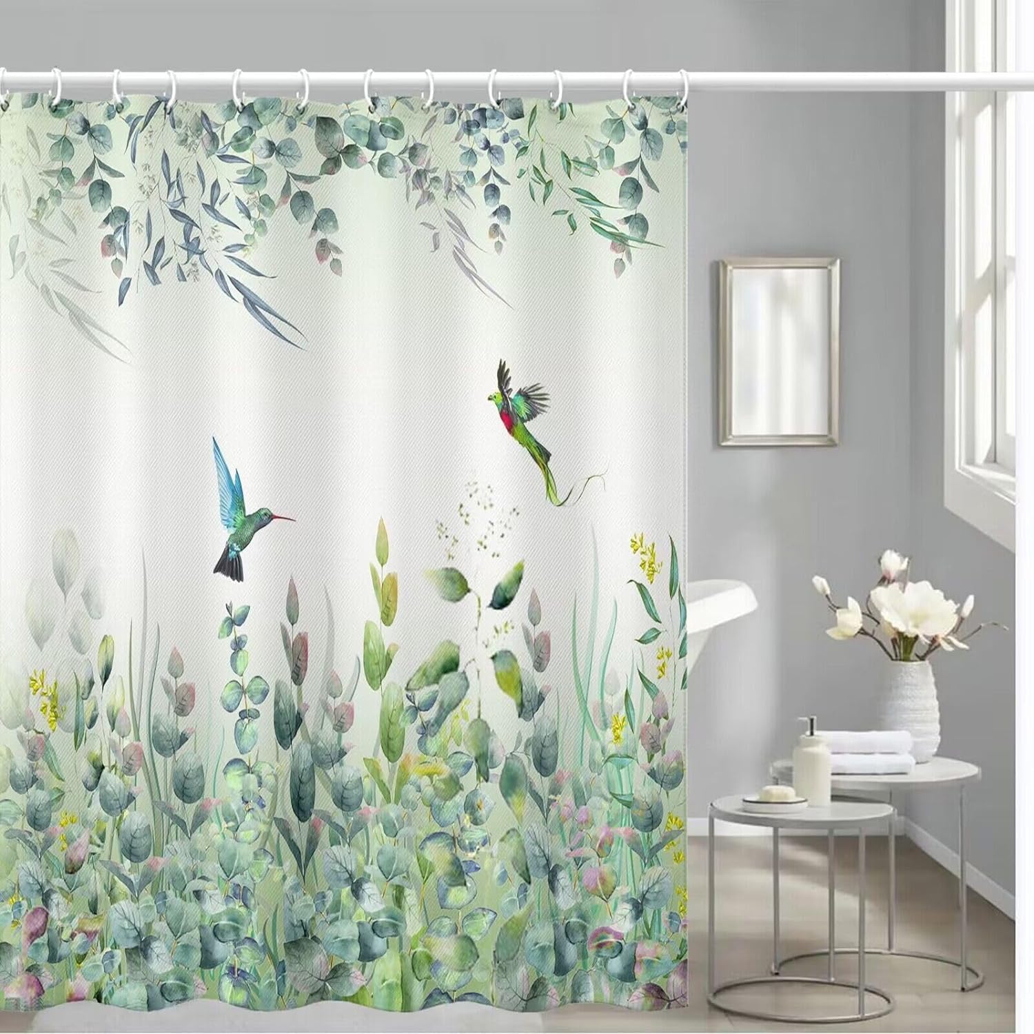 Niidder Green Leaf Shower Curtain, Kingfisher Shower Curtain -72 ''W X 78'' L With 12 Hooks, Weighted Hem Shower Curtain, Waterp