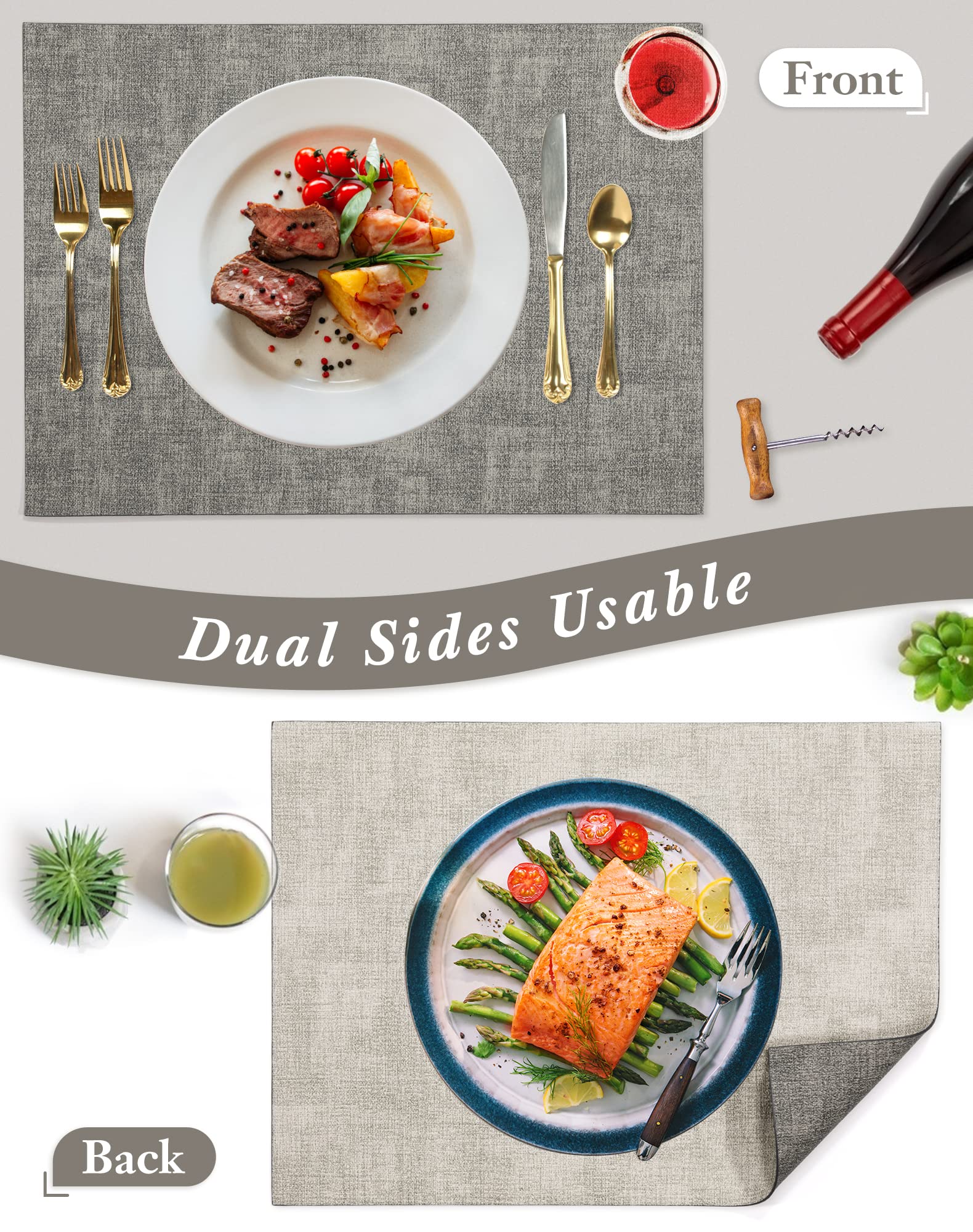 SUEH DESIGN Leather Placemats Set of 6 Reversible Table Mats Heat Resistant Waterproof No-Slip Place Mats for Dining Table Kitchen Parties