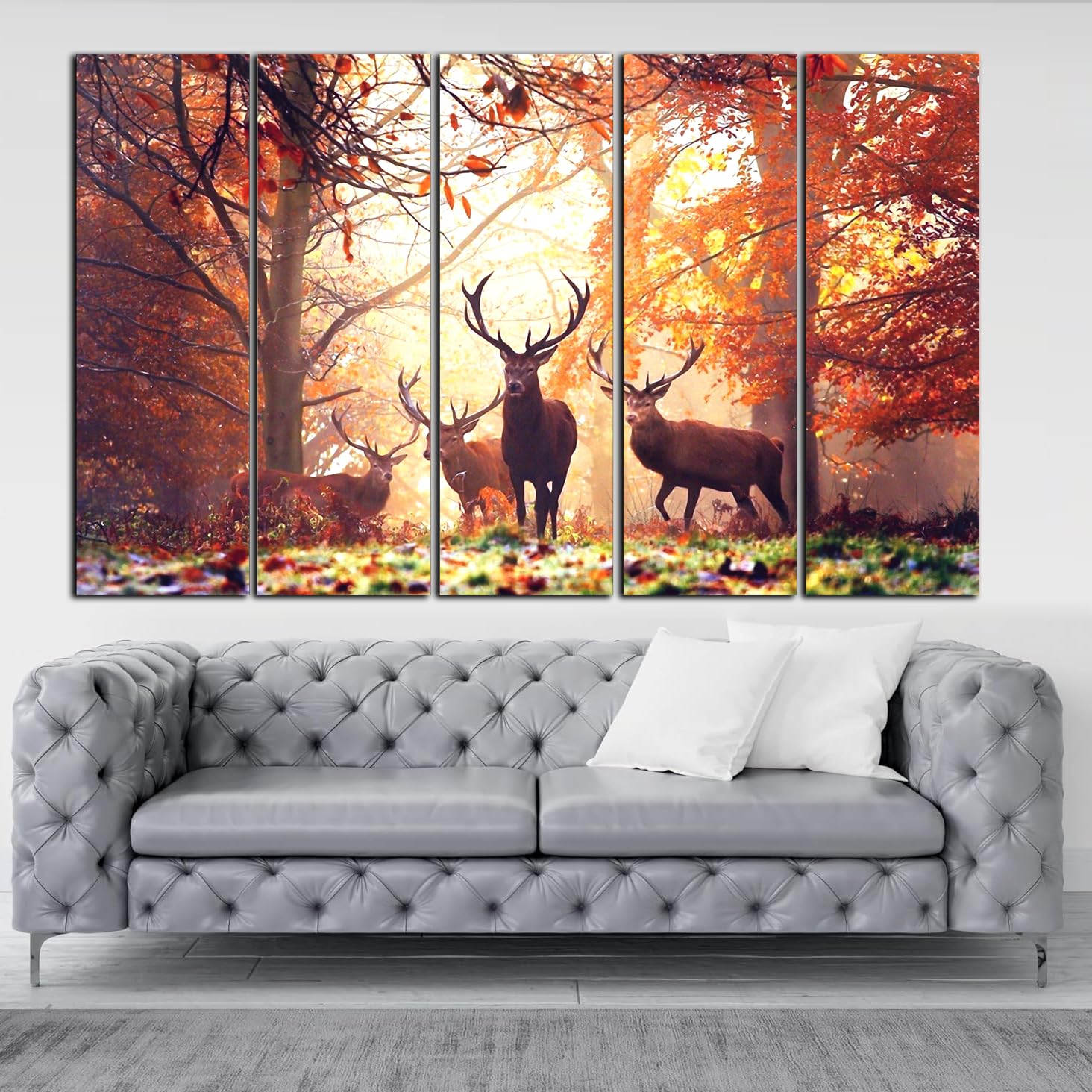 Kyara Arts Multiple Frames, Beautiful Deers Nature Wall Painting For Living Room, Bedroom, Office, Hotels, Drawing Room Wooden F