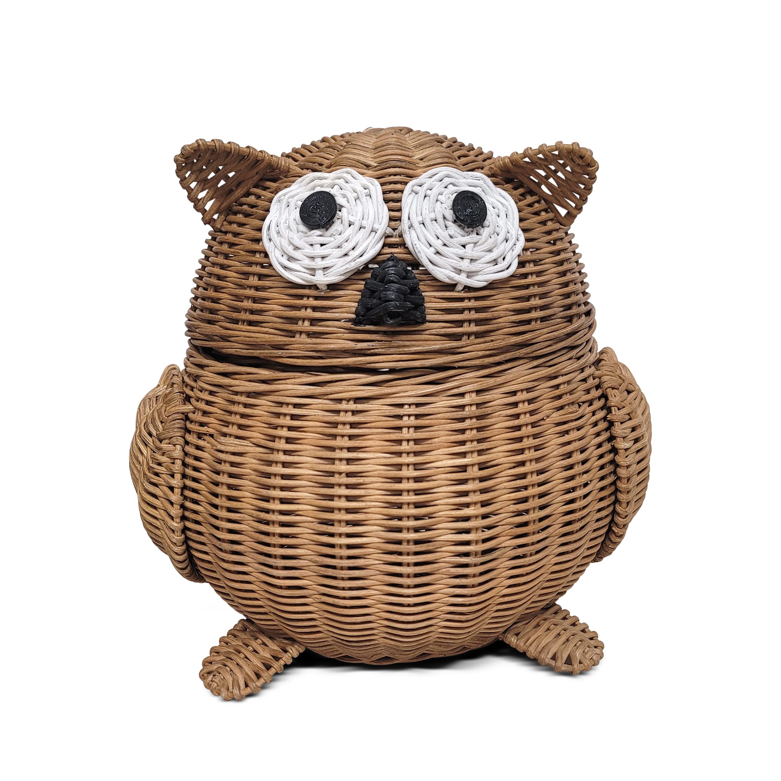 G6 Collection Owl Rattan Storage Basket With Lid Decorative Home Decor Hand Woven Shelf Organizer Cute Handmade Handcrafted Gift