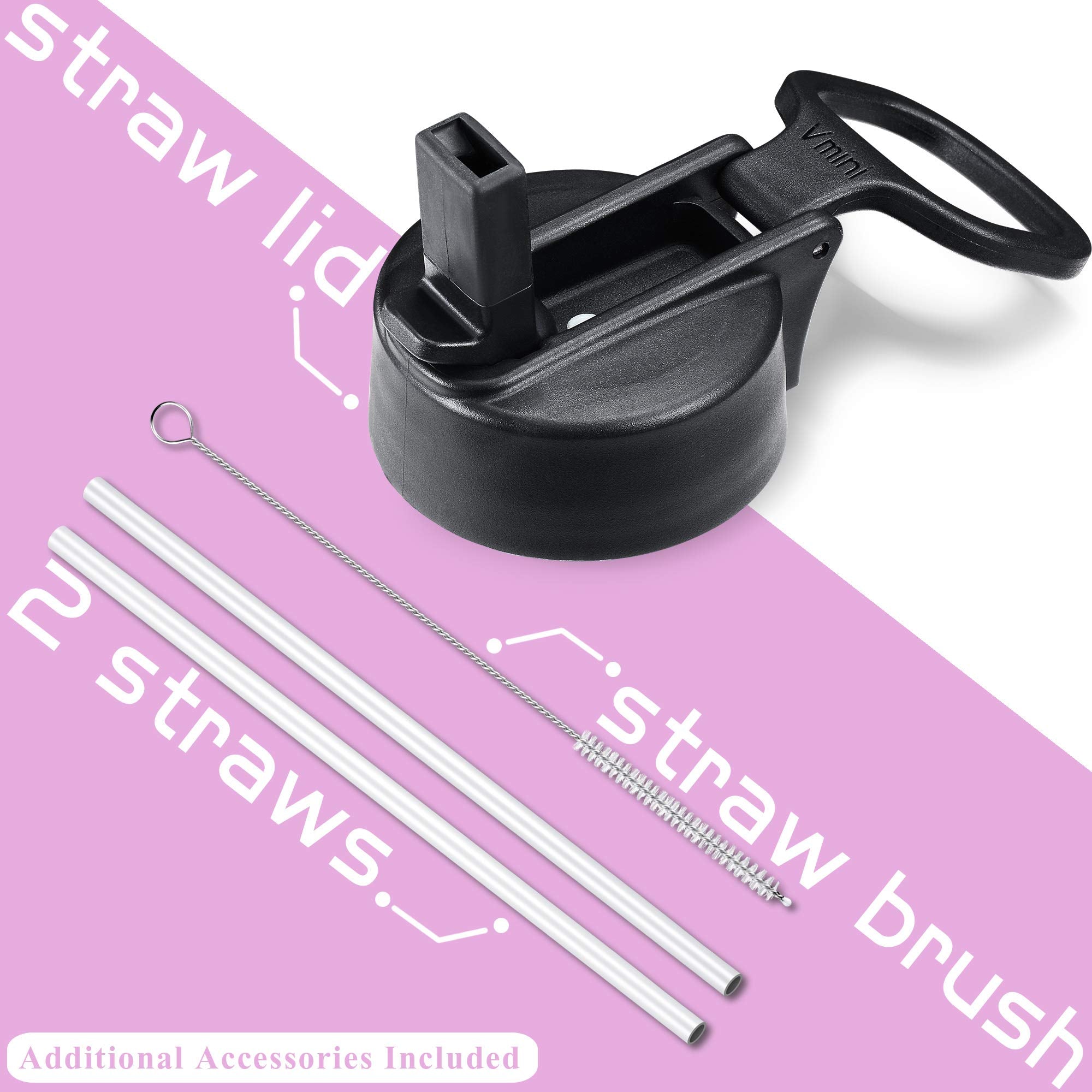 Vmini Water Bottle With New Wide Handle Straw Lid, Wide Mouth Vacuum Insulated 18/8 Stainless Steel, 32 Oz, Gradient Mint + Pink