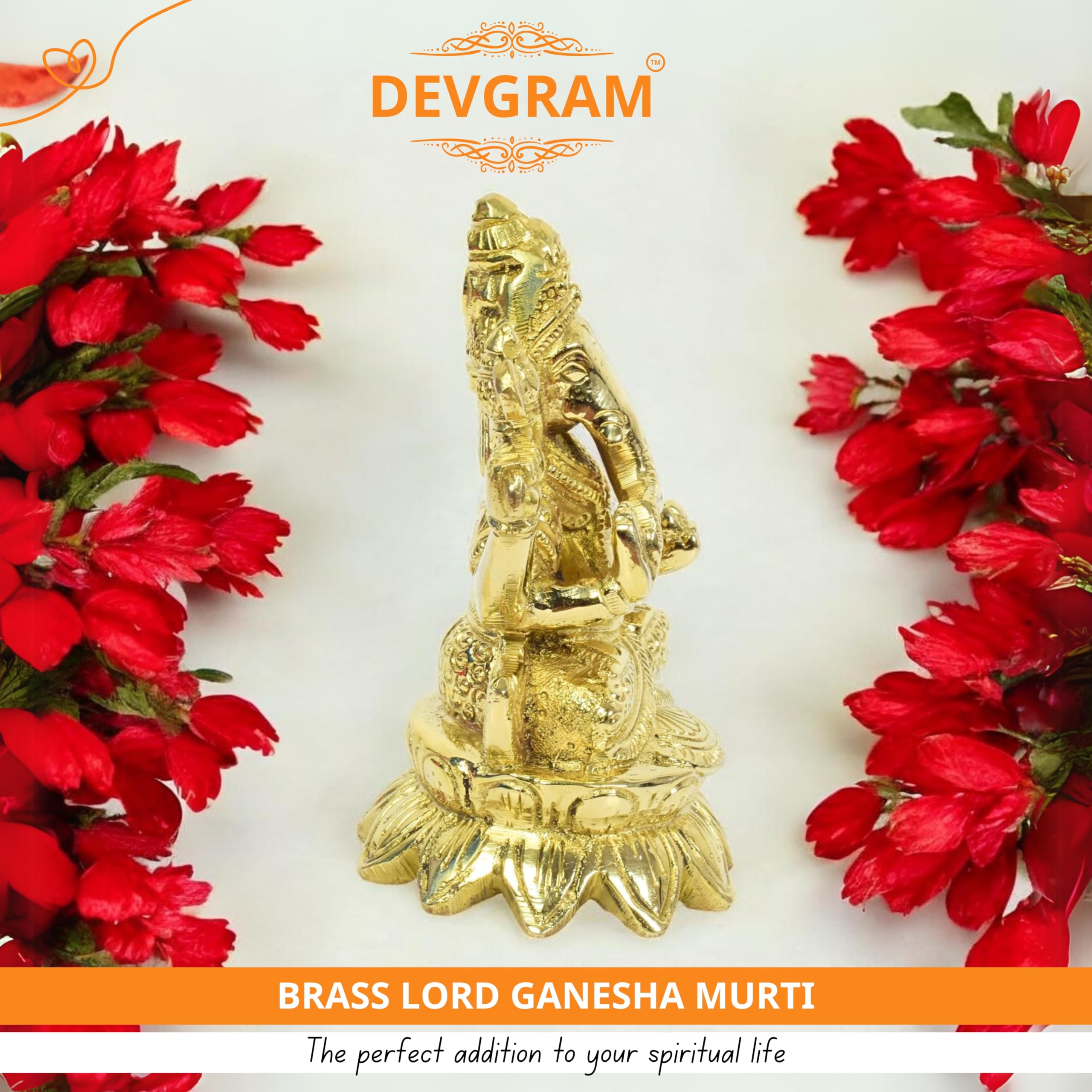Devgram Brass Ganesh Idol - 5 Inch Brass Ganpati Murti God Sitting Ganesha Vinayak Murti | Showpiece For Home Dcor, Office, Vast