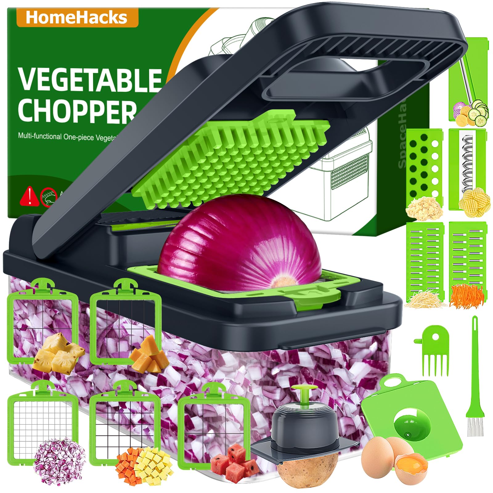 HomeHacks Vegetable Chopper Vegetable Cutter, 15 in 1 Kitchen Gadget, Dicer, Slicer, Onion Cutter, Salad, Cheese Grater & Egg Se