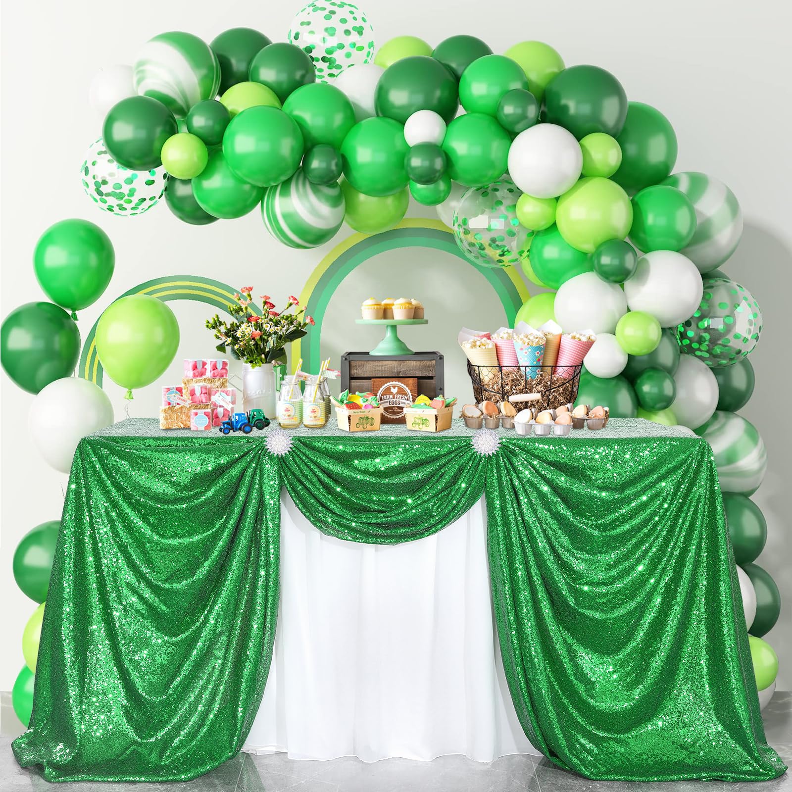 Green Tablecloth Christmas Green Sparkle Tablecloth 8.5Ft Sequin Table Cloth Shimmer Fabric For Bridal Baby Shower Decorative St
