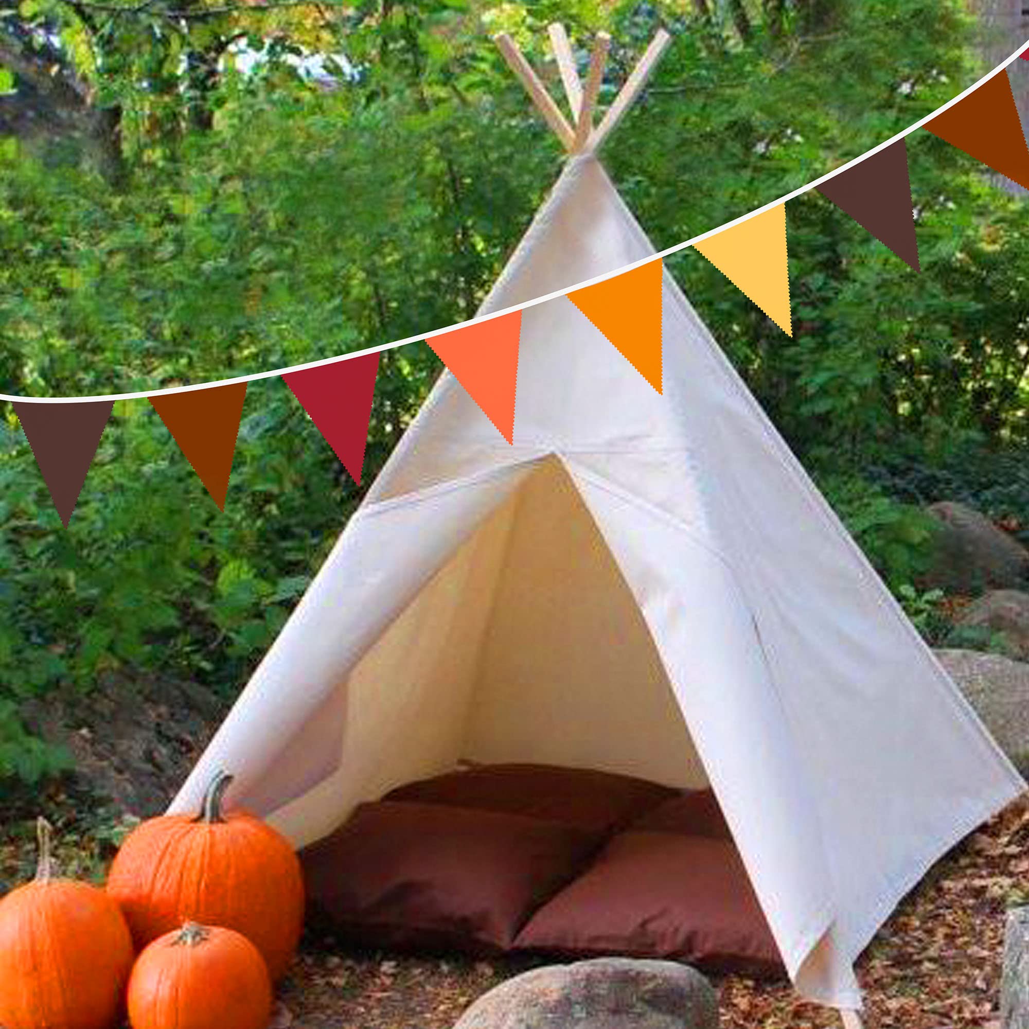 32Ft Fall Banner Decorations Triangle Flag Fabric Pennant Garland Bunting For Happy Fall Decor Thanksgiving Day Harvest Autumn W