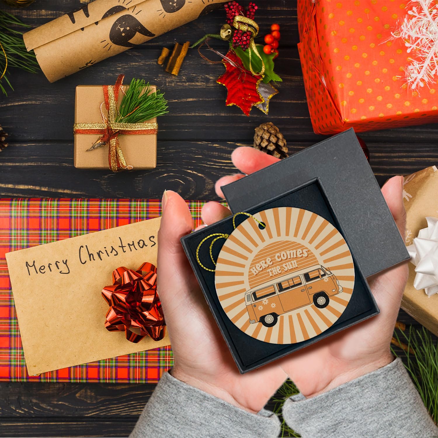 Here Comes The Sun - Boho Retro Ornaments for Christmas Tree, Sunshine Gifts for Women