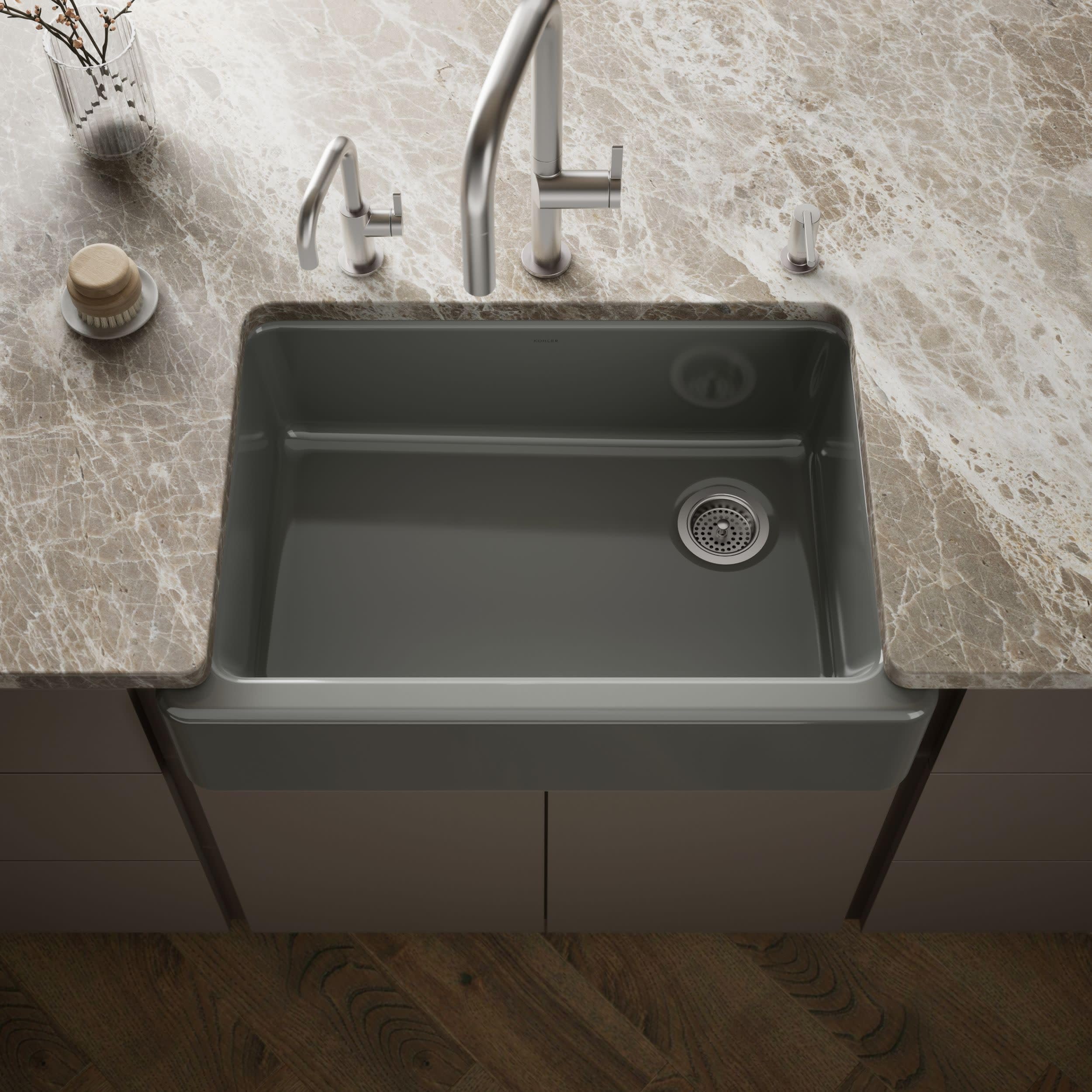 Kohler 5827-58 Whitehaven 32-3/4 Undermount Single-Bowl Farmhouse Kitchen Sink, Thunder Grey