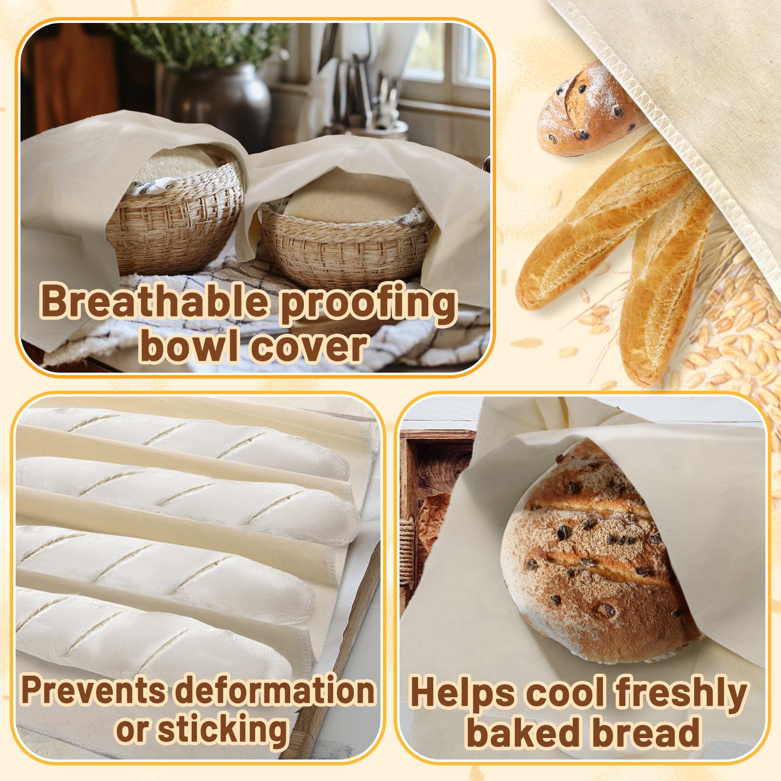 6Pcs All-Cotton Tea Towels For Baking Sourdough - 28 Unbleached Bread Basket Flour Sack Towels, Proofing Cover Cloth For Dough