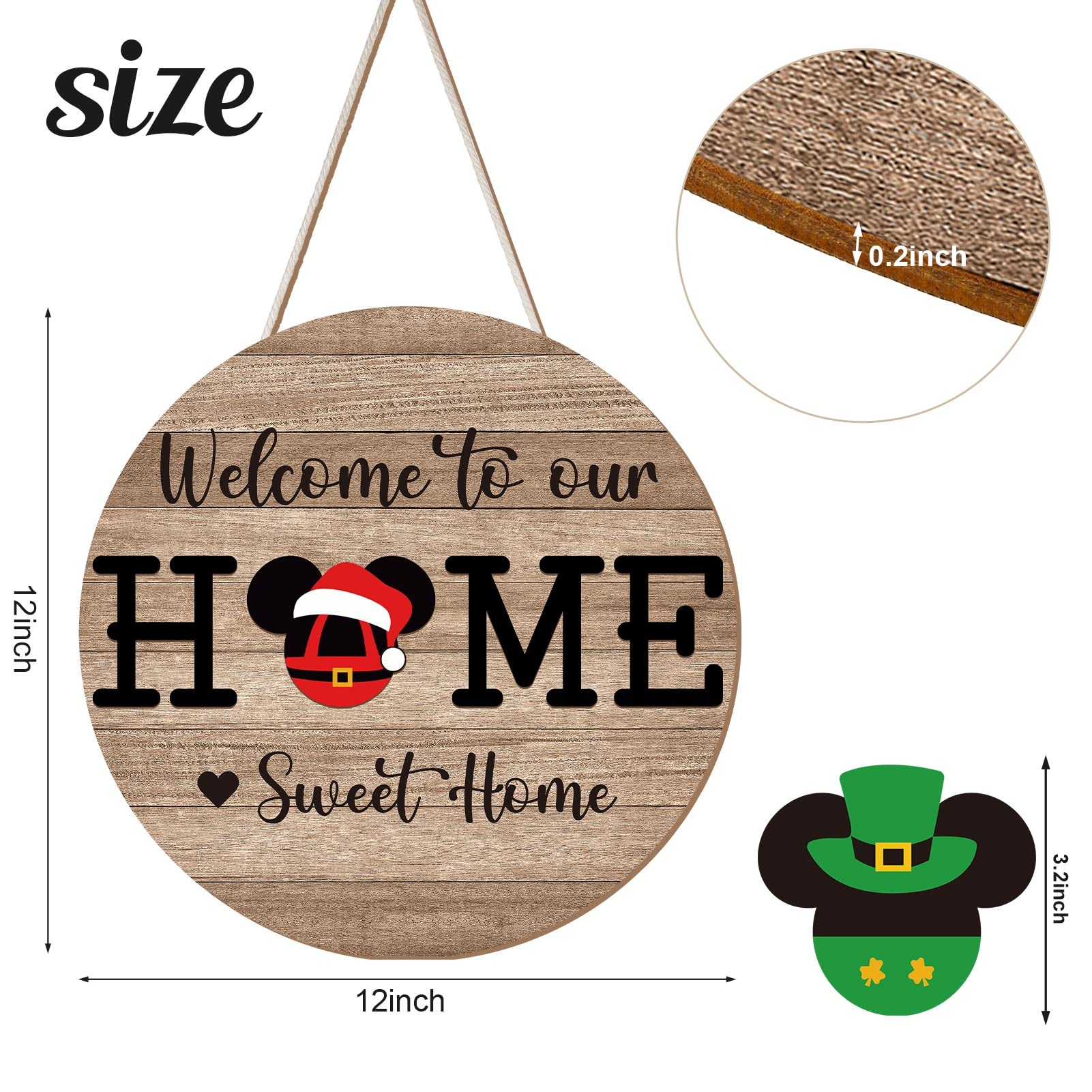 Qweryboo 13 Pcs Mouse Welcome Door Sign,Seasonal Interchangeable Wreaths Rustic Wood Hanging Signs Welcome to Our Home Door Sign