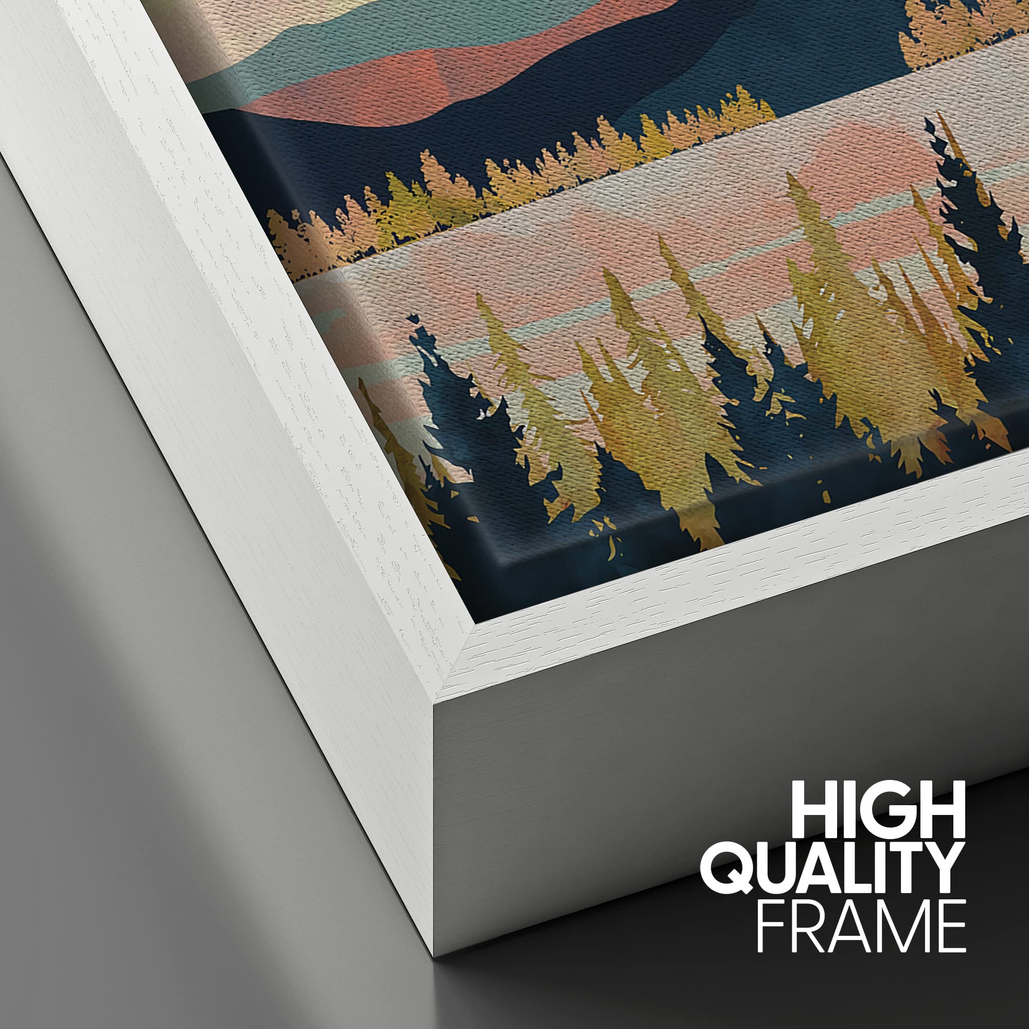 Signford Framed Canvas Print Wall Art Woodland Nursery Decor Mountain, Forest & Lake Abstract Wilderness Illustrations Modern Ar