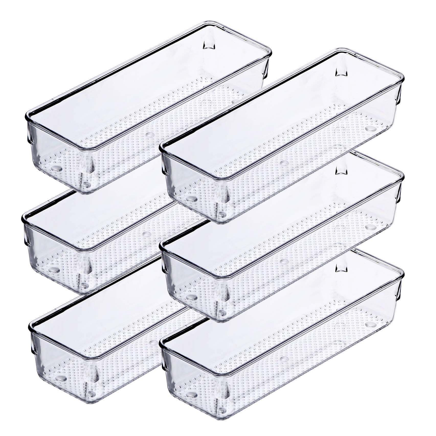 Ihomecooker 6 Set Clear Plastic Junk Drawer Organizer Vanity Curlery Utensil Makeups Organizer For Kitchen 9''X 3''