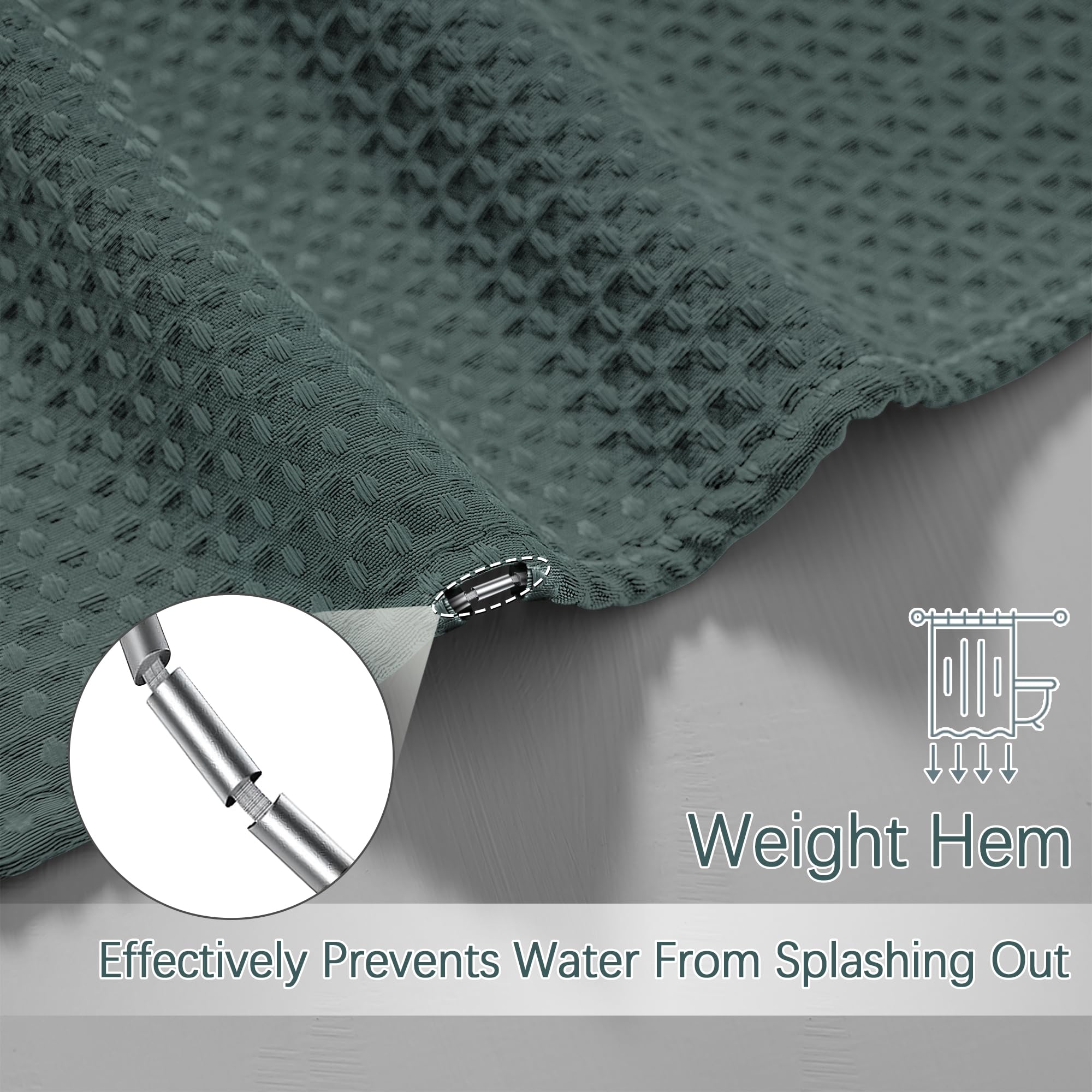 Pangsinne Elegant Stormy Weather Fabric Shower Curtain - Waffle Textured Heavy Duty Cloth Curtains For Bathroom, 256Gsm Hotel Sp