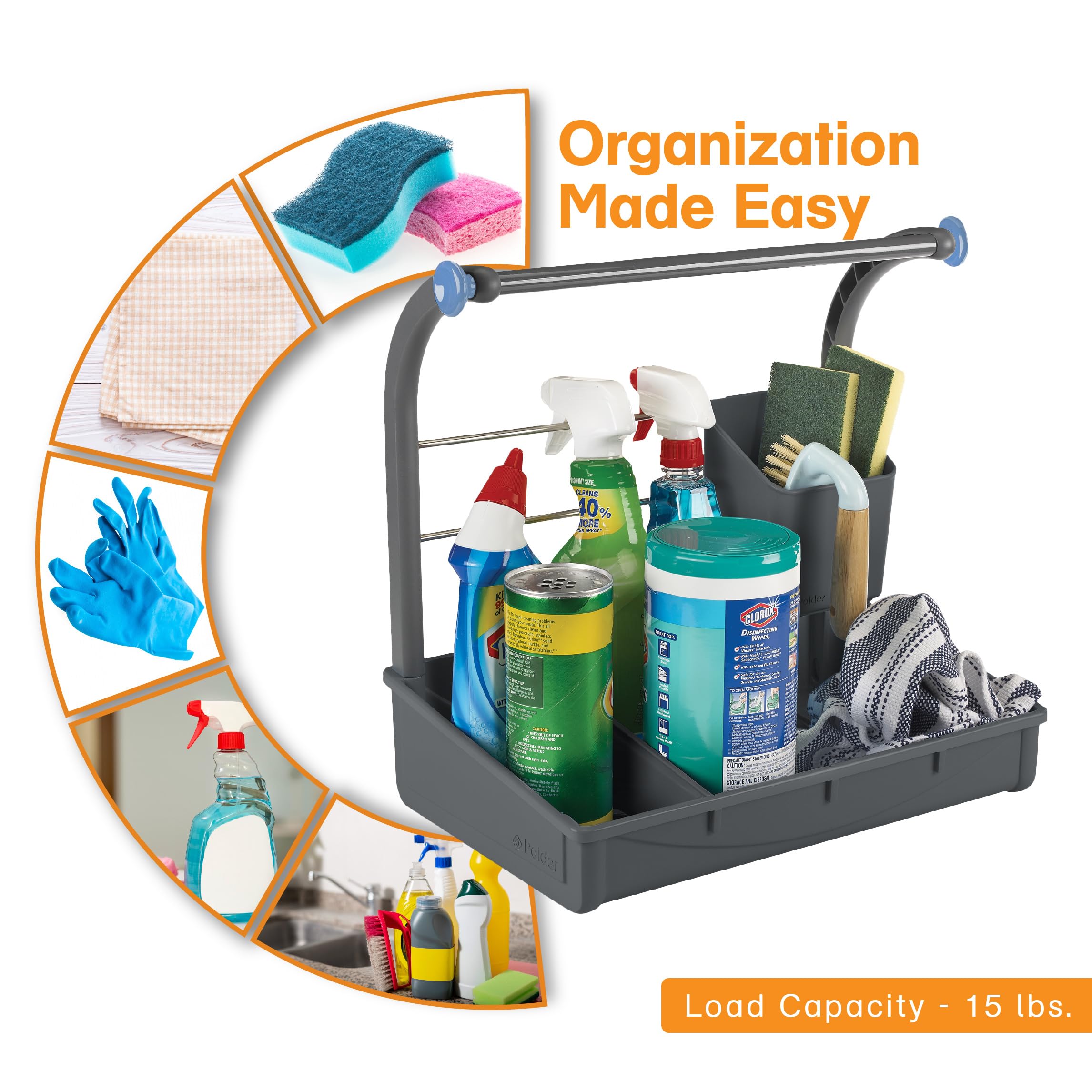 Polder Under Sink Storage Caddy - Easy-to-Assemble Plastic Organizer, Gray, 16.75" x 10.5" x 16.5", Model STO-6720-94