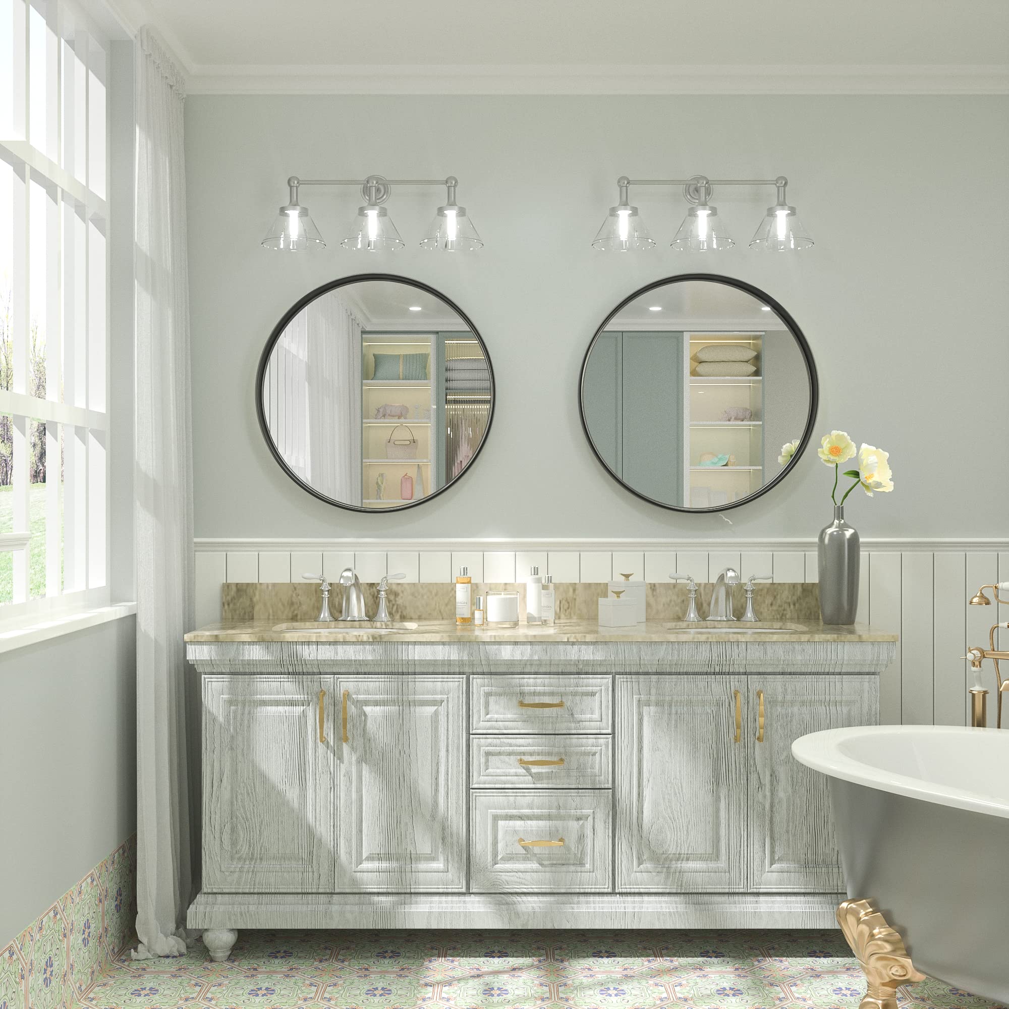 TETOTE Black Round Mirror  24 Inch Circle Mirrors for Bathroom  Matte Metal Framed Farmhouse Wall Mounted Decorative Modern Vanity Entryway Mirror