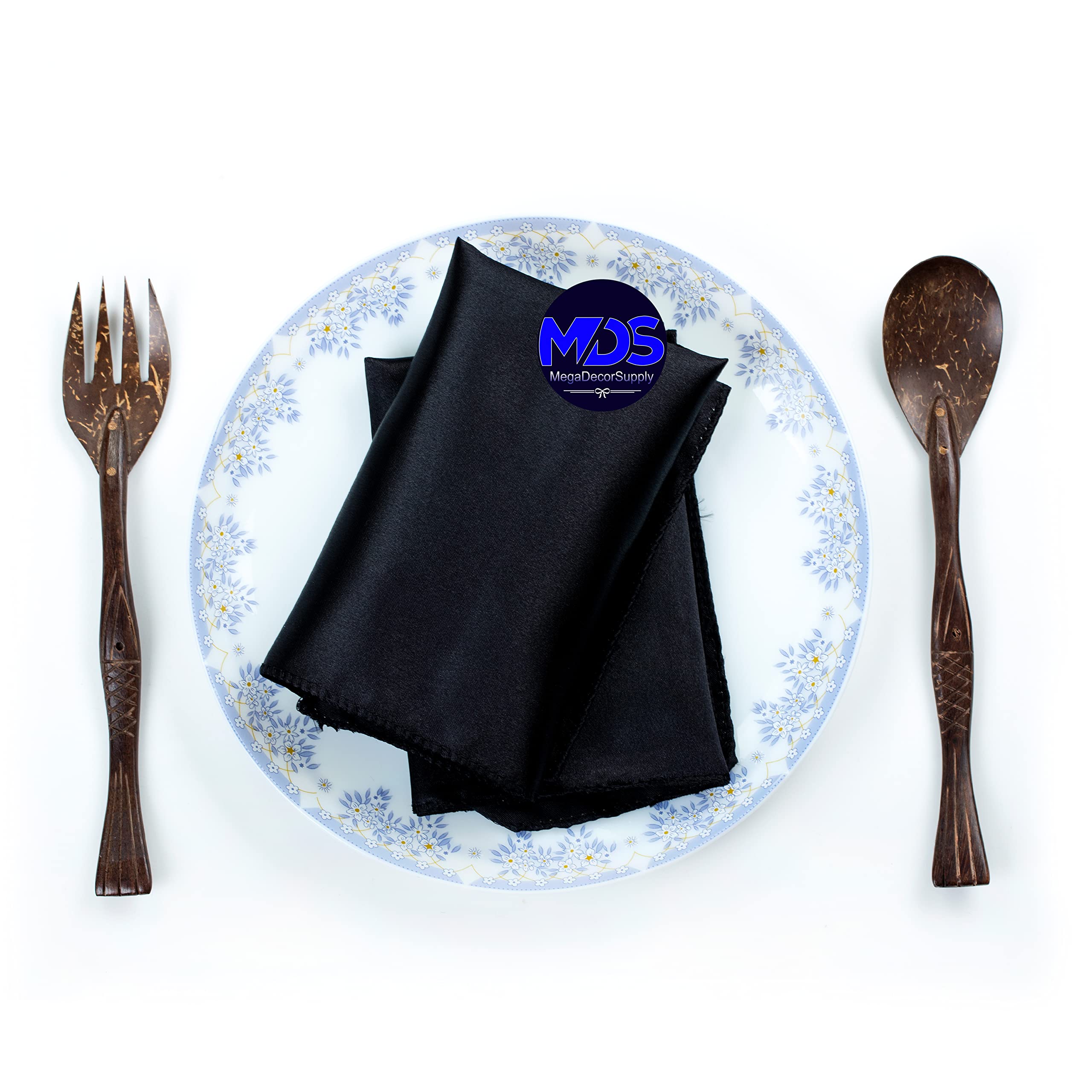 Mds Pack Of 25 Wedding Satin 12''X 12'' Square Dinner Napkin Or Handkerchief For Wedding Banquet Decoration - Black
