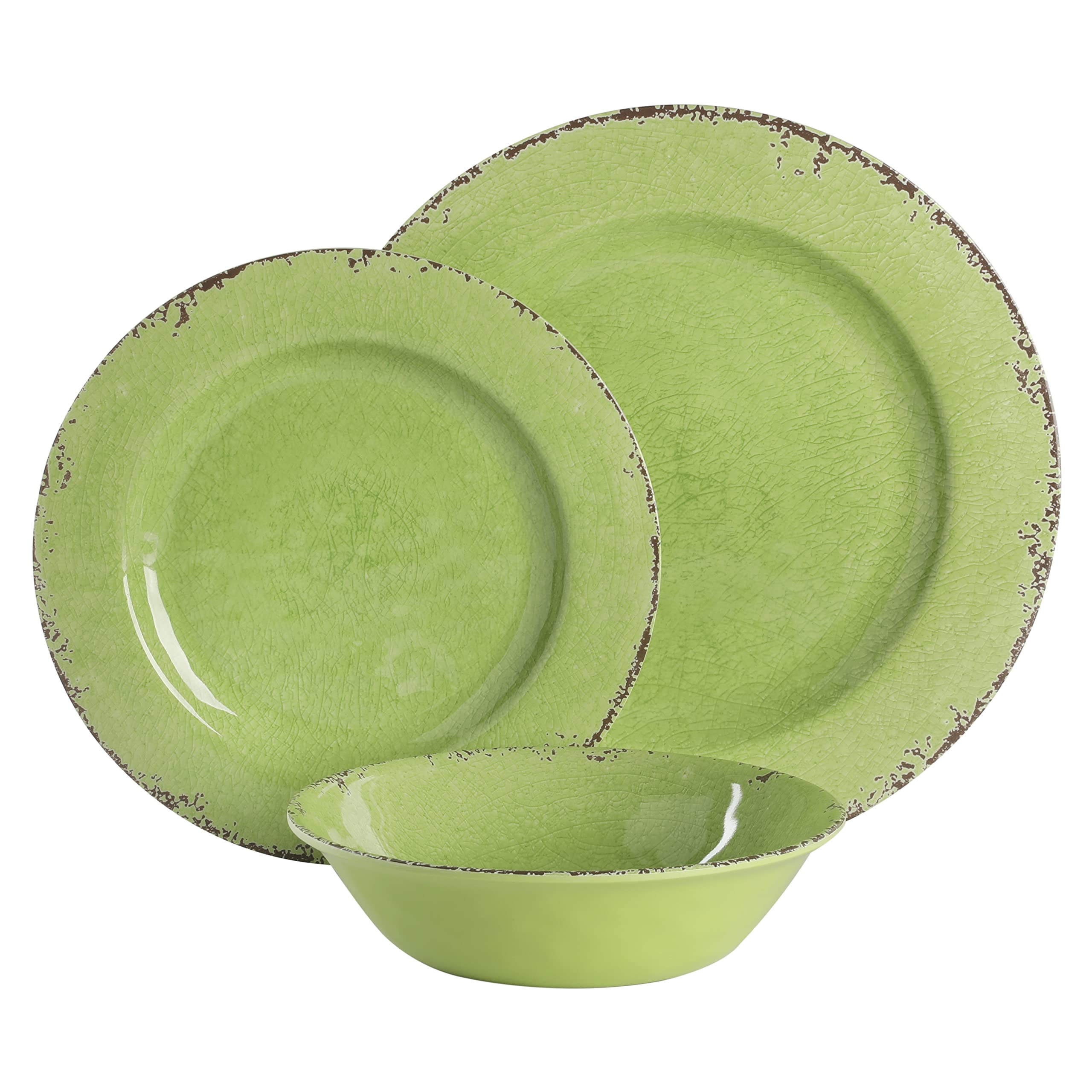 Gibson Home Mauna 12-Piece Lime Green Melamine Dinnerware Set, Service for 4, Model 134304.12R