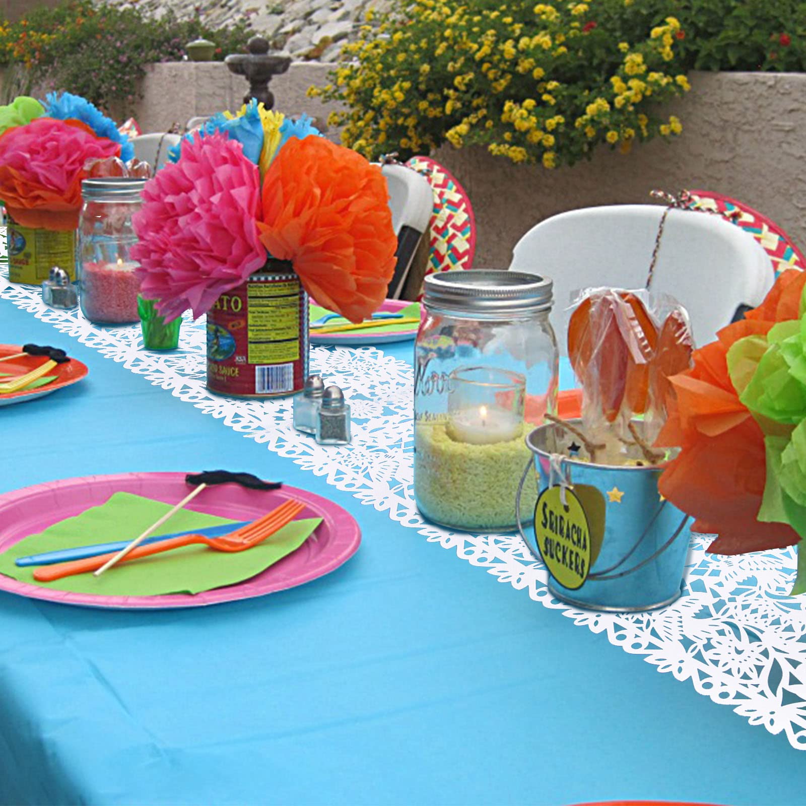 14 X 84 Inches Mexican Party Table Runner White Papel Picado Tablecloth Runner Fabric Table Decoration For Cinco De Mayo Mexican