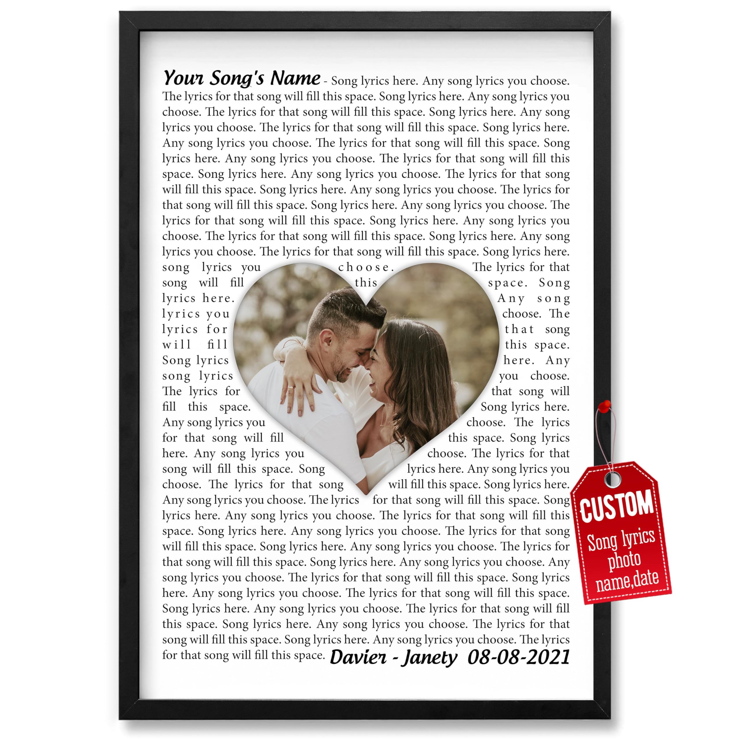H-Dewall Personalized Song Lyrics Poster Photo Couples Gifts For Boyfriend Customized Canvas Framed Photo Picture Gifts For Him