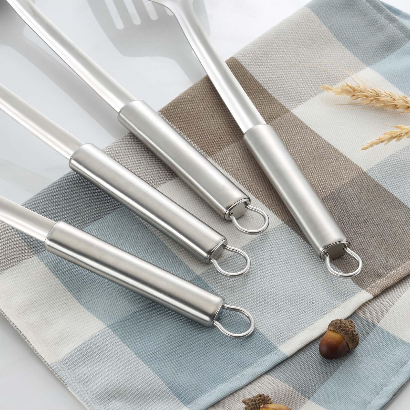 Pleafind 4-Pcs Cooking Utensils Set, Stainless Steel Kitchen Utensils, Wok Utensils Set Include Wok Ladle, Slotted Spoon, Wok Sp