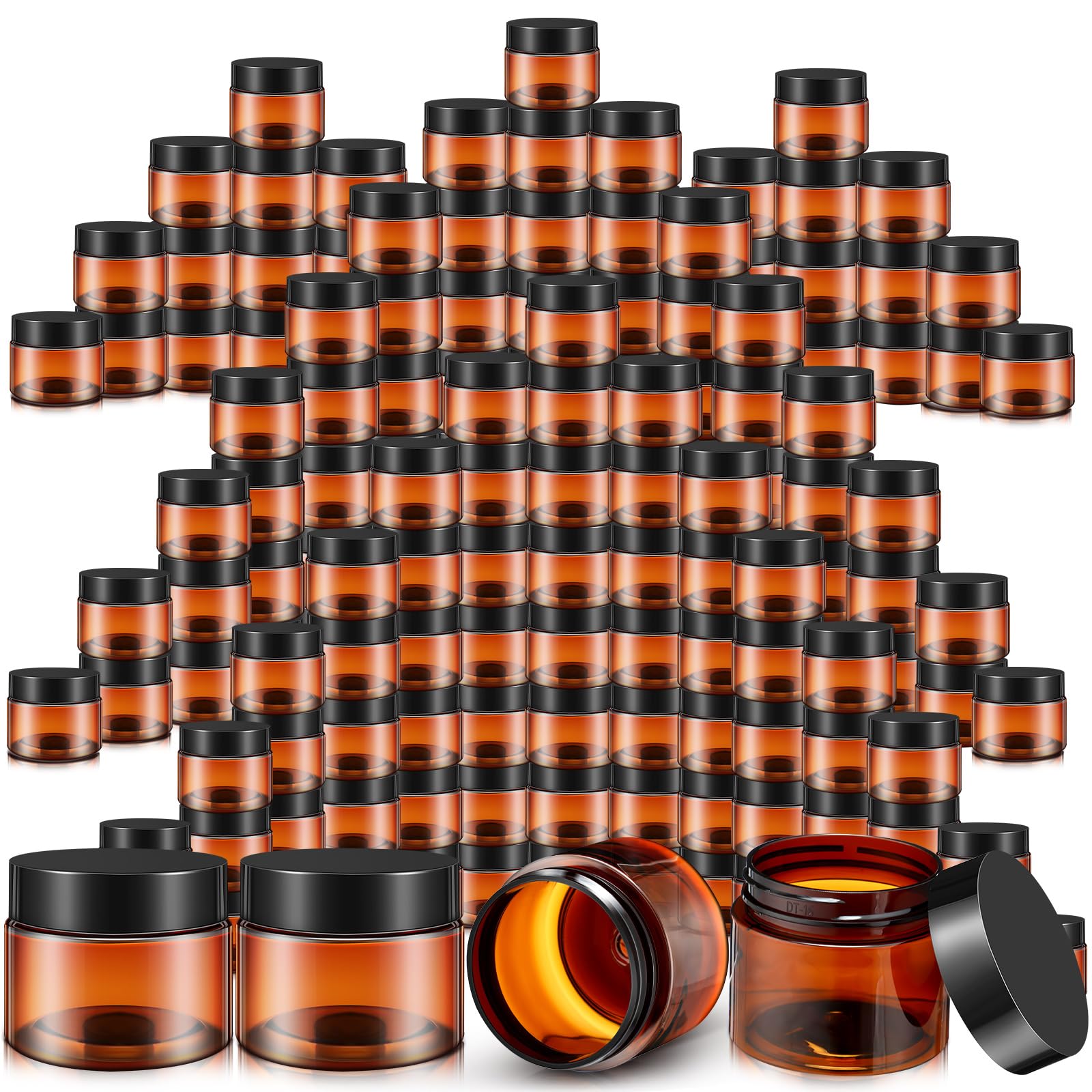 Lanties 200 Pcs 2 Oz Black Plastic Container Cosmetic Jars With Lid Round Plastic Jars Small Travel Containers For Storage Makeu