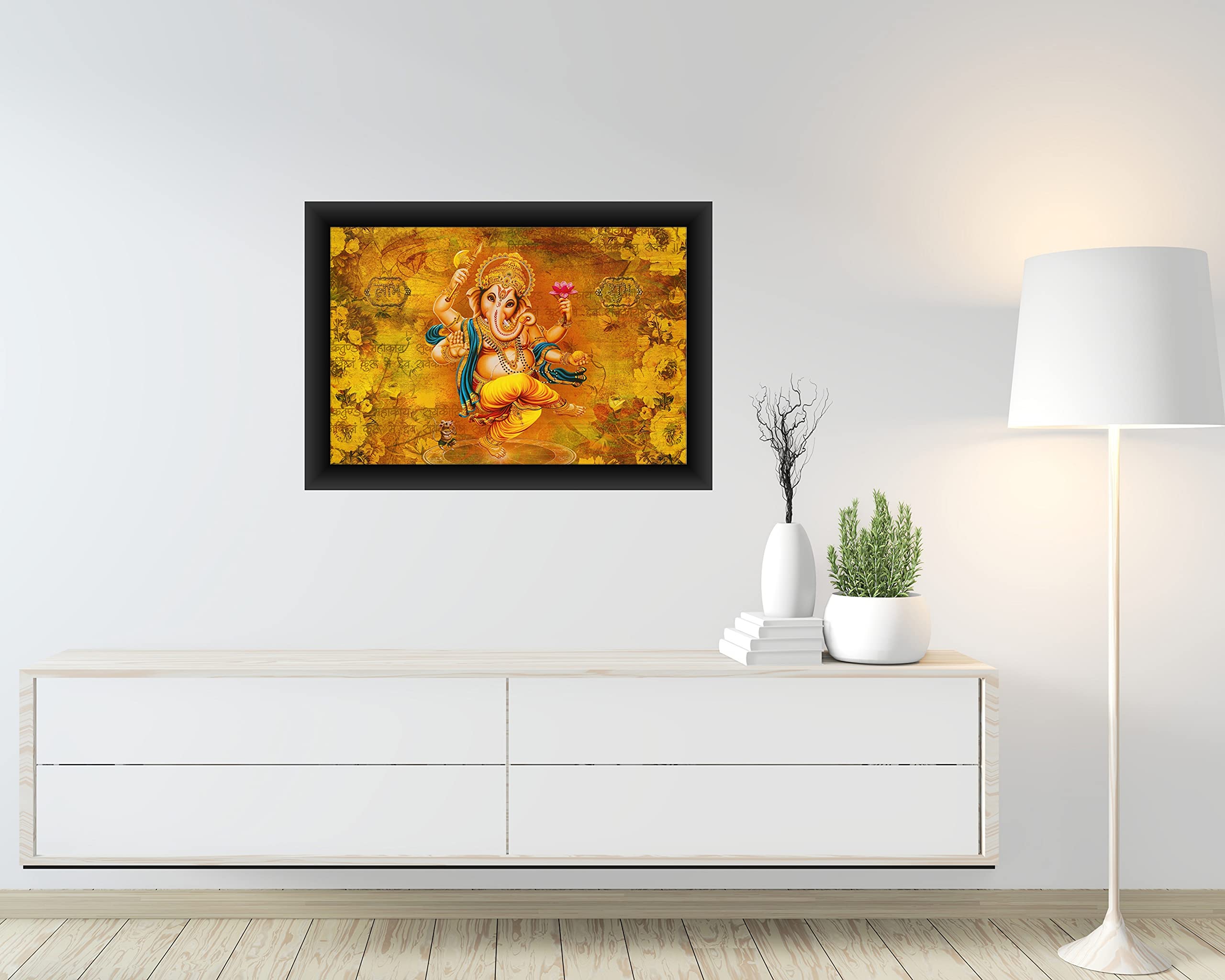 Poylaamo, Ganesh Ji Painting Ganesha Framed 14 * 20 inches Wall Painting for Living Room, Bedroom. (GA31)