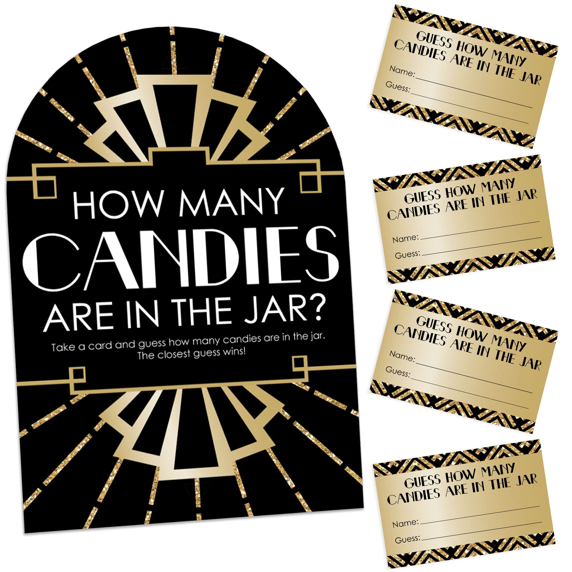 Big Dot Of Happiness Roaring 20S - How Many Candies 1920S Art Deco Jazz Party Game - 1 Stand And 40 Cards - Candy Guessing Game