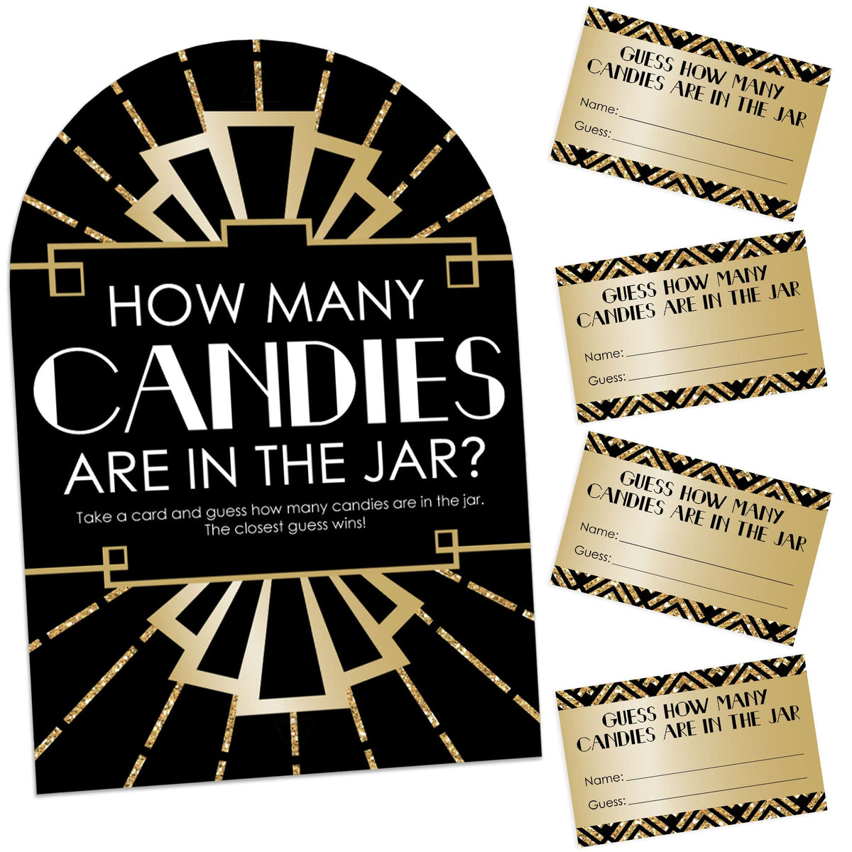 Big Dot Of Happiness Roaring 20S - How Many Candies 1920S Art Deco Jazz Party Game - 1 Stand And 40 Cards - Candy Guessing Game