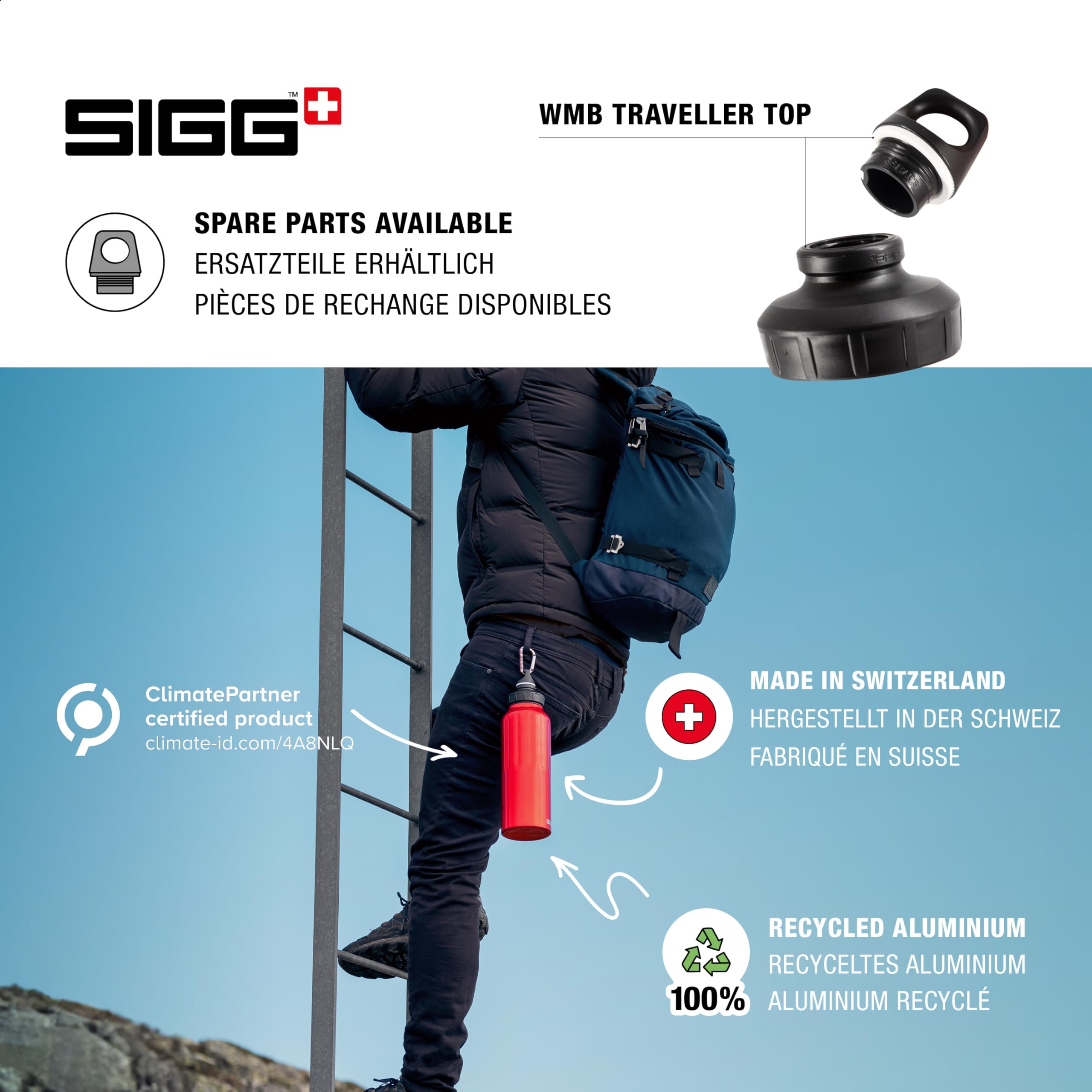 SIgg - Aluminum Sports Water Bottle - WMB Traveller Red - With WMB Adapter - Leakproof - Lightweight - BPA Free - 51 Oz