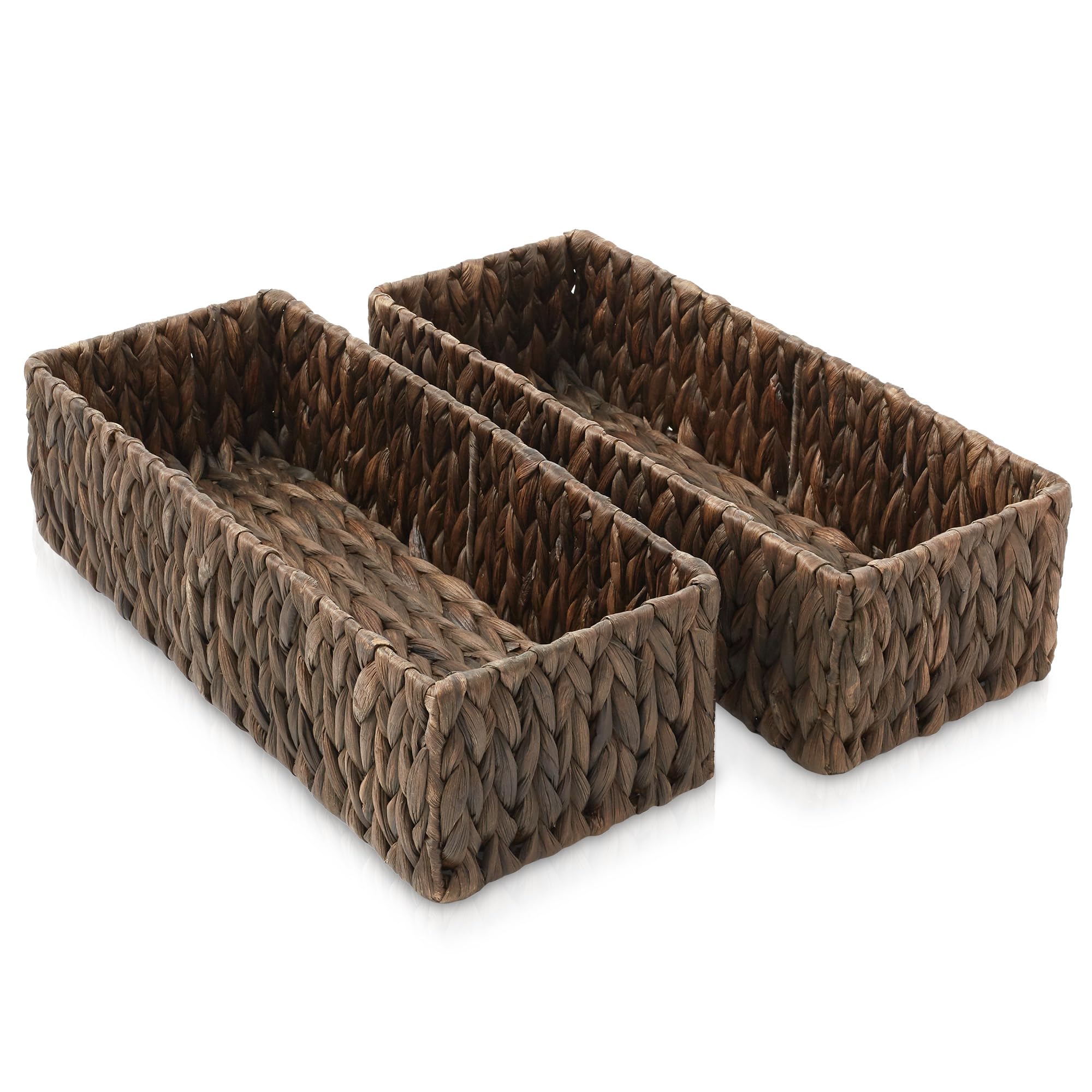 Casafield Set Of 2 Bathroom Storage Baskets, Natural - Seagrass, 16'' W X 6.75'' D X 4.25'' H, Woven Toilet Tank Topper Bins For