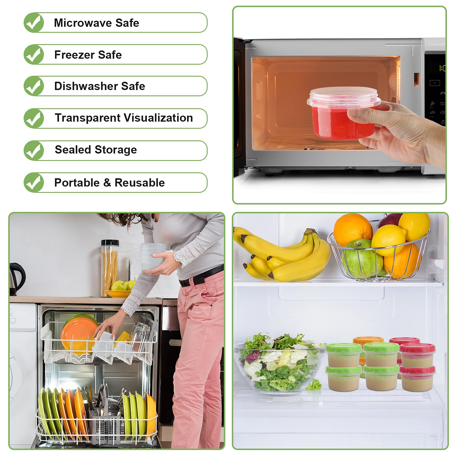 Kitchen Gims 8 Oz Plastic Containers With Lids Leak Proof Freezer Containers 12 Pack Meal Prep Jars Reusable Food Storage Contai