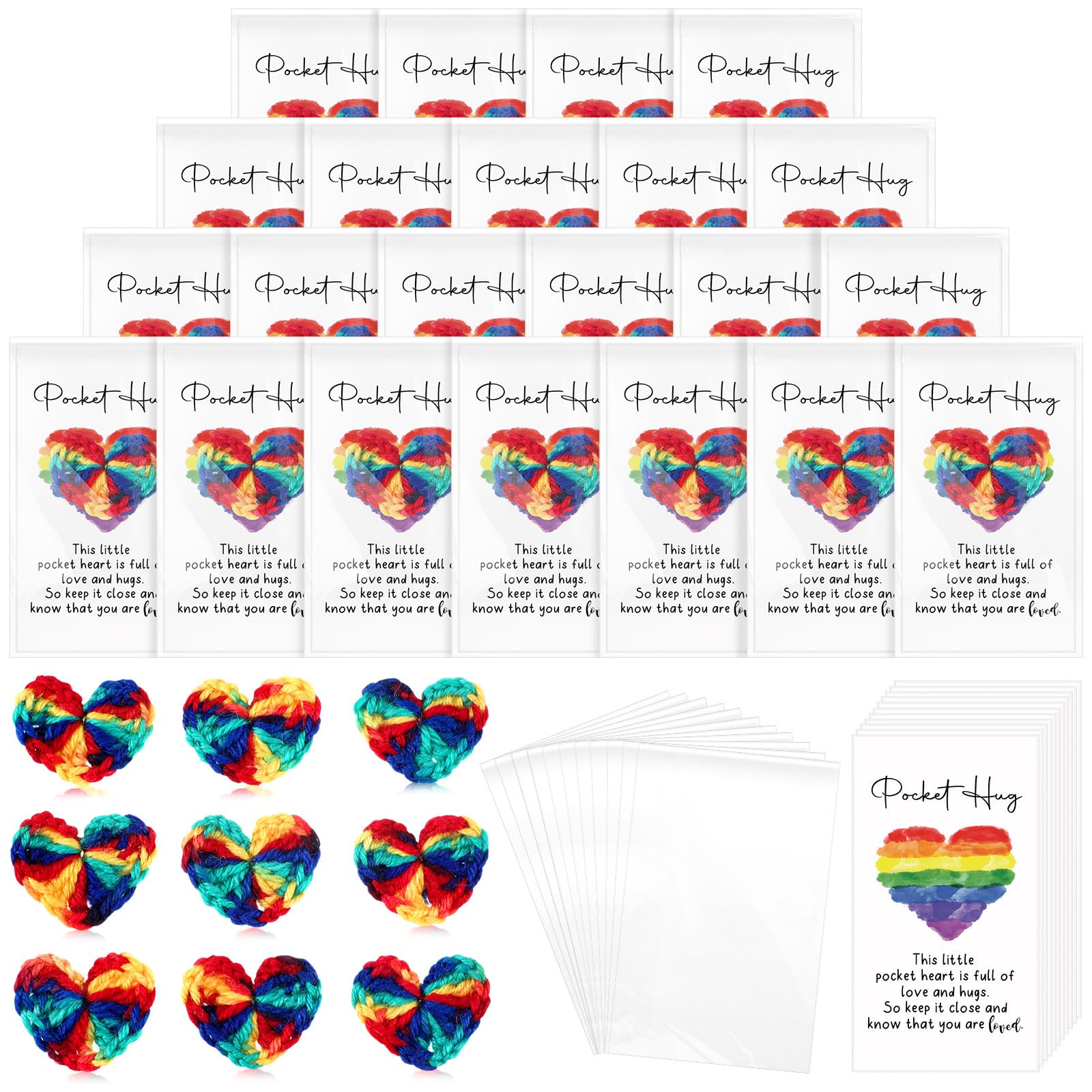 Mindsoft 70 Sets Pocket Hug Gift Bulk Rainbow Party Favor Emotional Cheer Support Pride Gift Cute Hand Crocheted Pocket Hug Hear