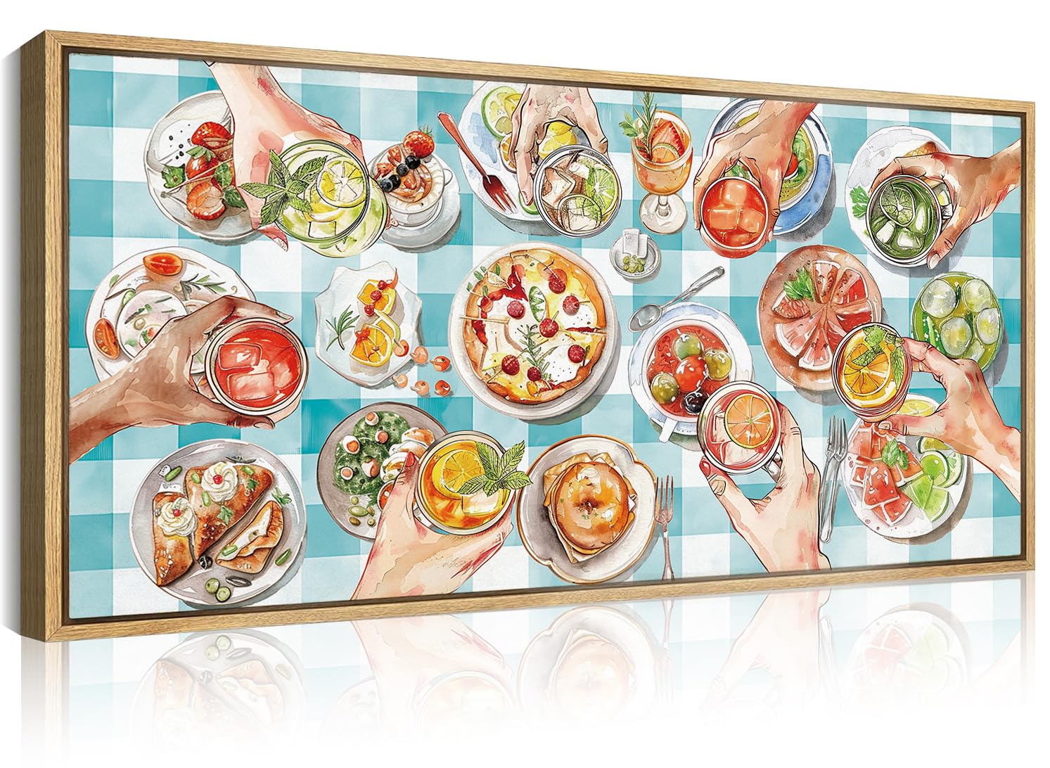 Anhuib Large Kitchen Wall Art Modern Watercolor Food Cheers Framed Wall Decor Gathering Print Decor For Kitchen Dining Room 20X4