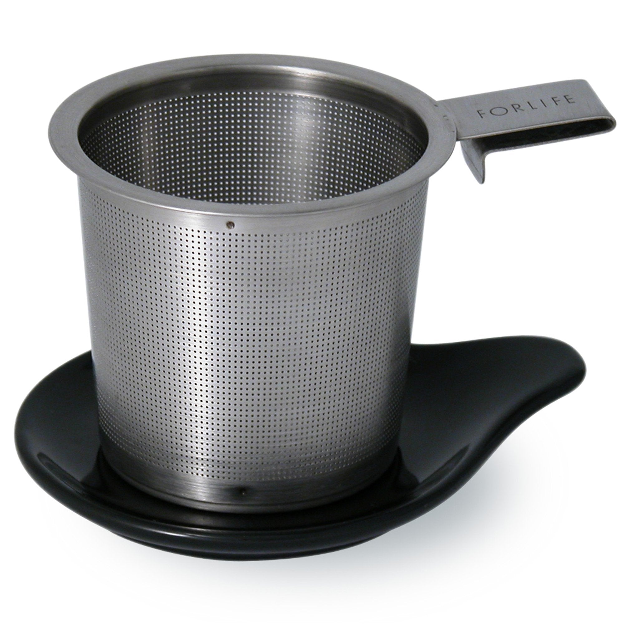 Forlife Hook Handle Tea Infuser And Dish Set, Black Graphite